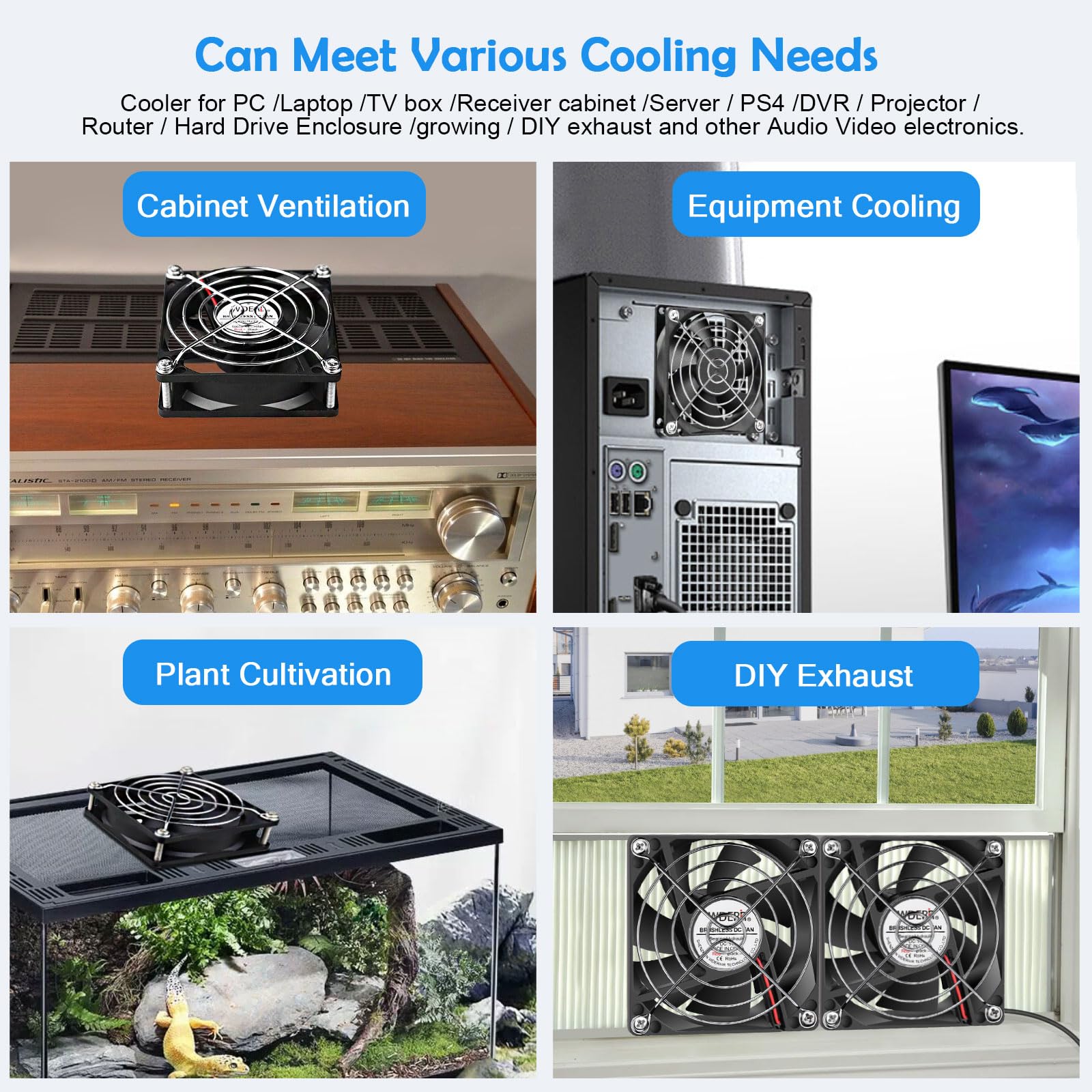 Mini ventilador USB de 80 mm para PC de refrigeración de 5 V (silencioso), ventilador de refrigerador de gabinete con controlador de velocidad