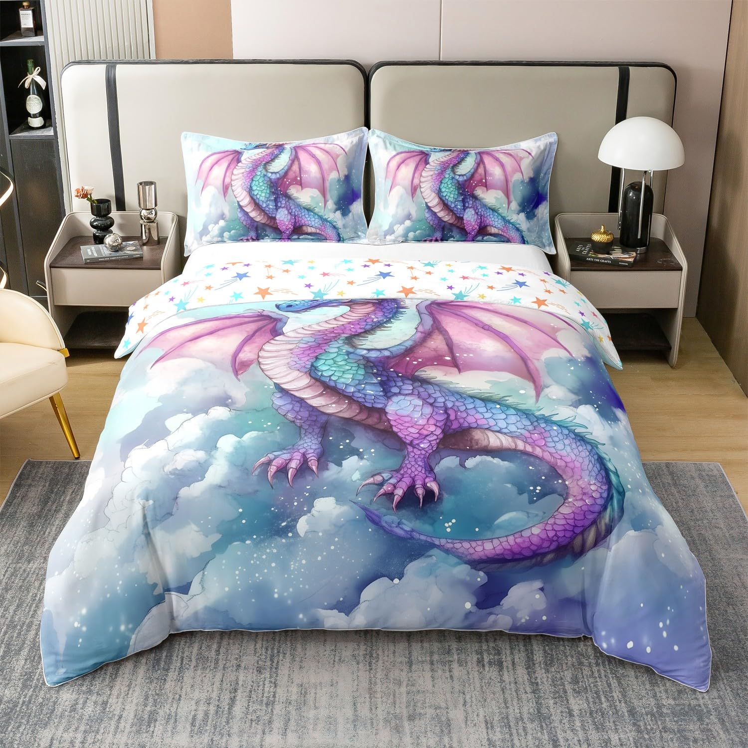 Parure de lit dragon aquarelle pour illuminer la chambre enfant