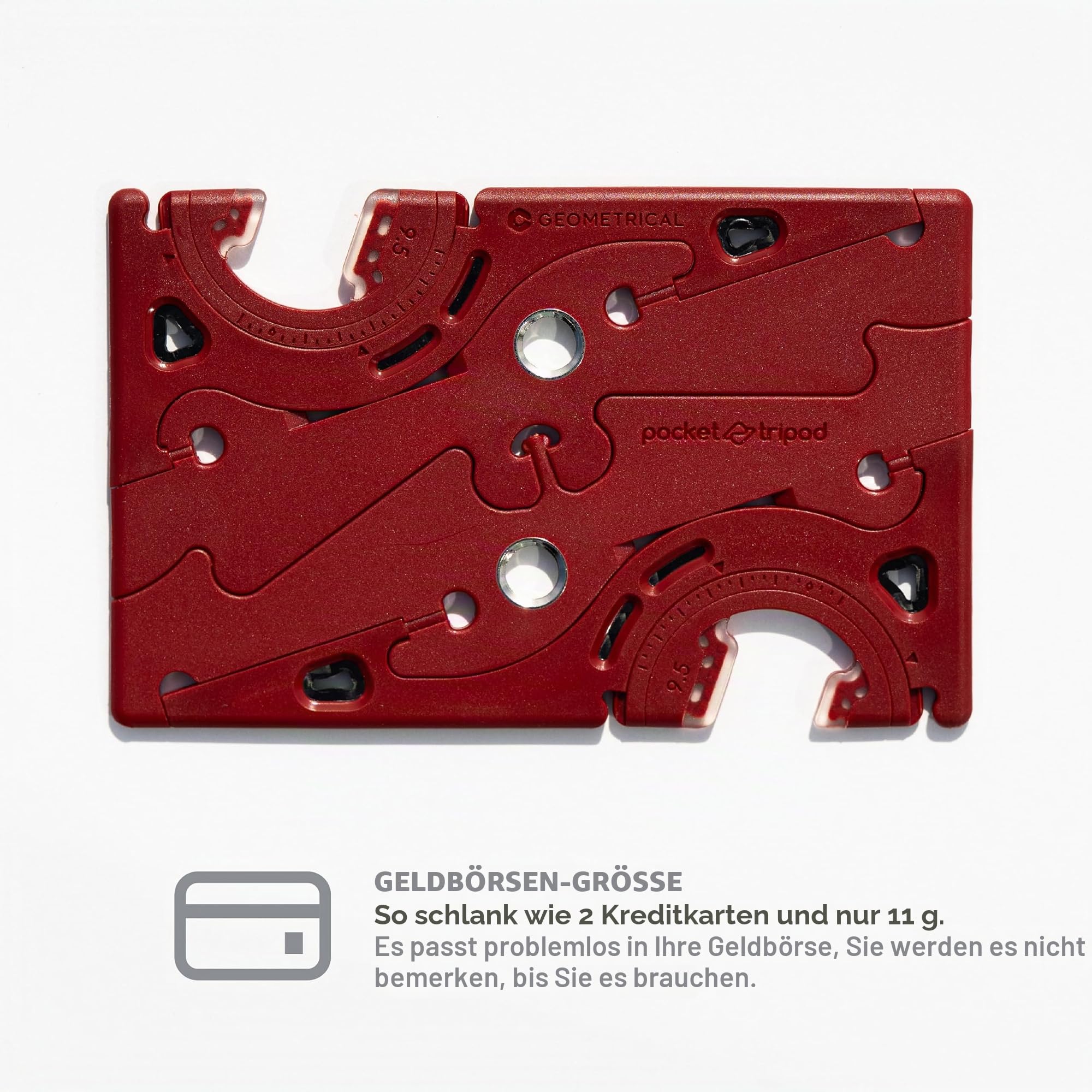 Geometrical Pocket-Stativ PROv2 iPhone-Stativ in Brieftaschengröße, Universal-Set (Blutrot)