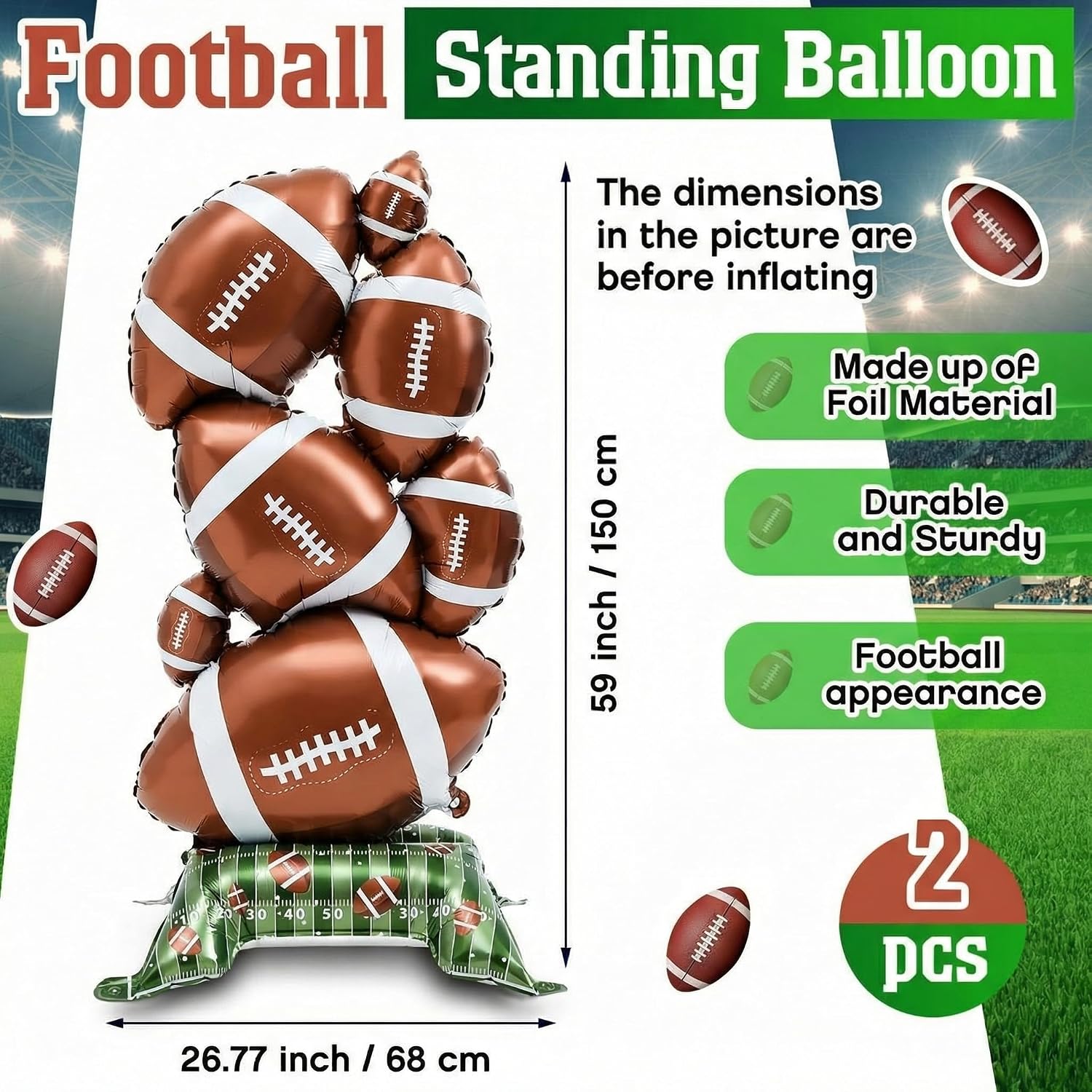Soulchen 2 Pcs 3.5ft Giant Football Foil Balloons,Football