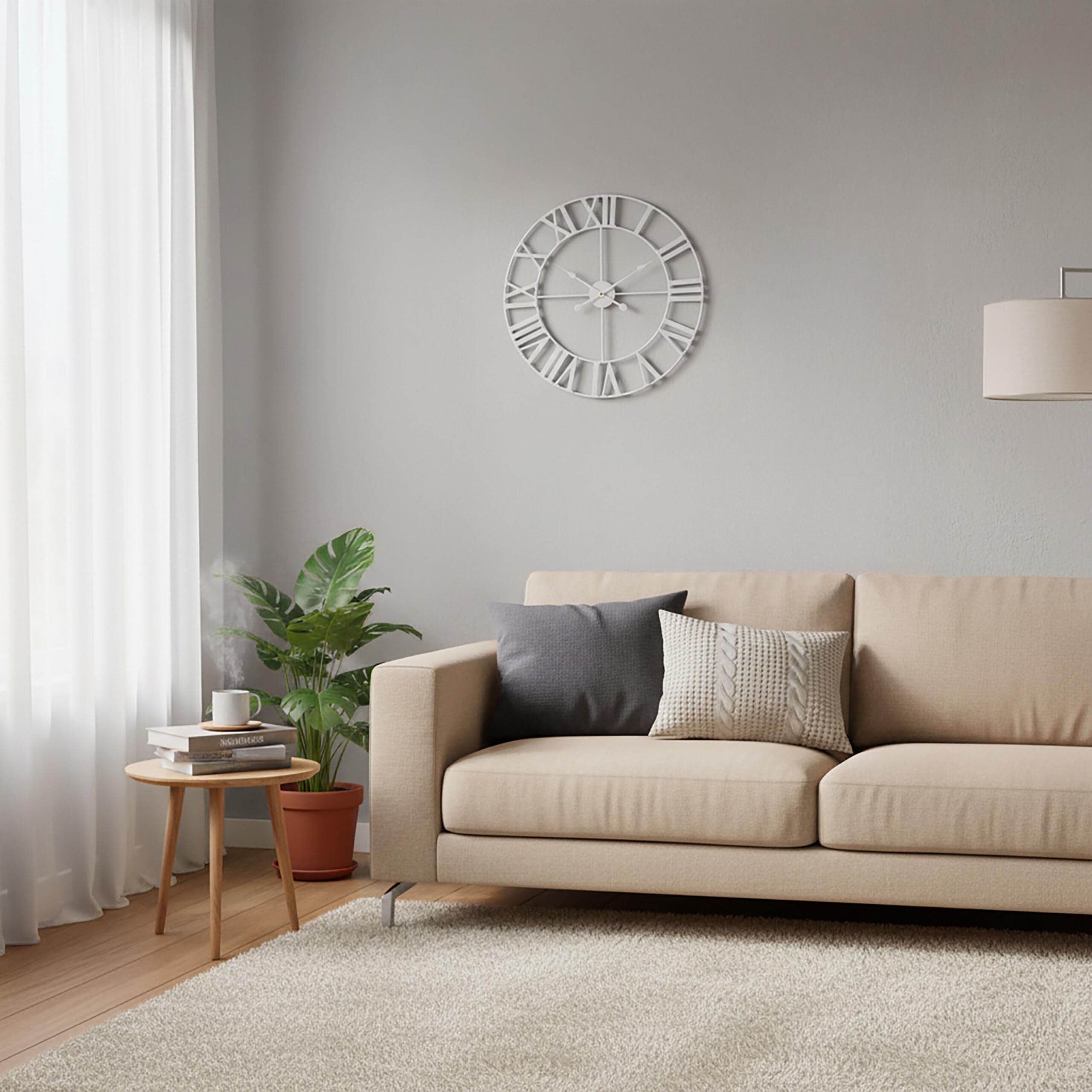 Reloj de Pared Relaxdays, números Romanos, Ø 60 cm, Reloj de salón a Pilas, Hierro, Blanco