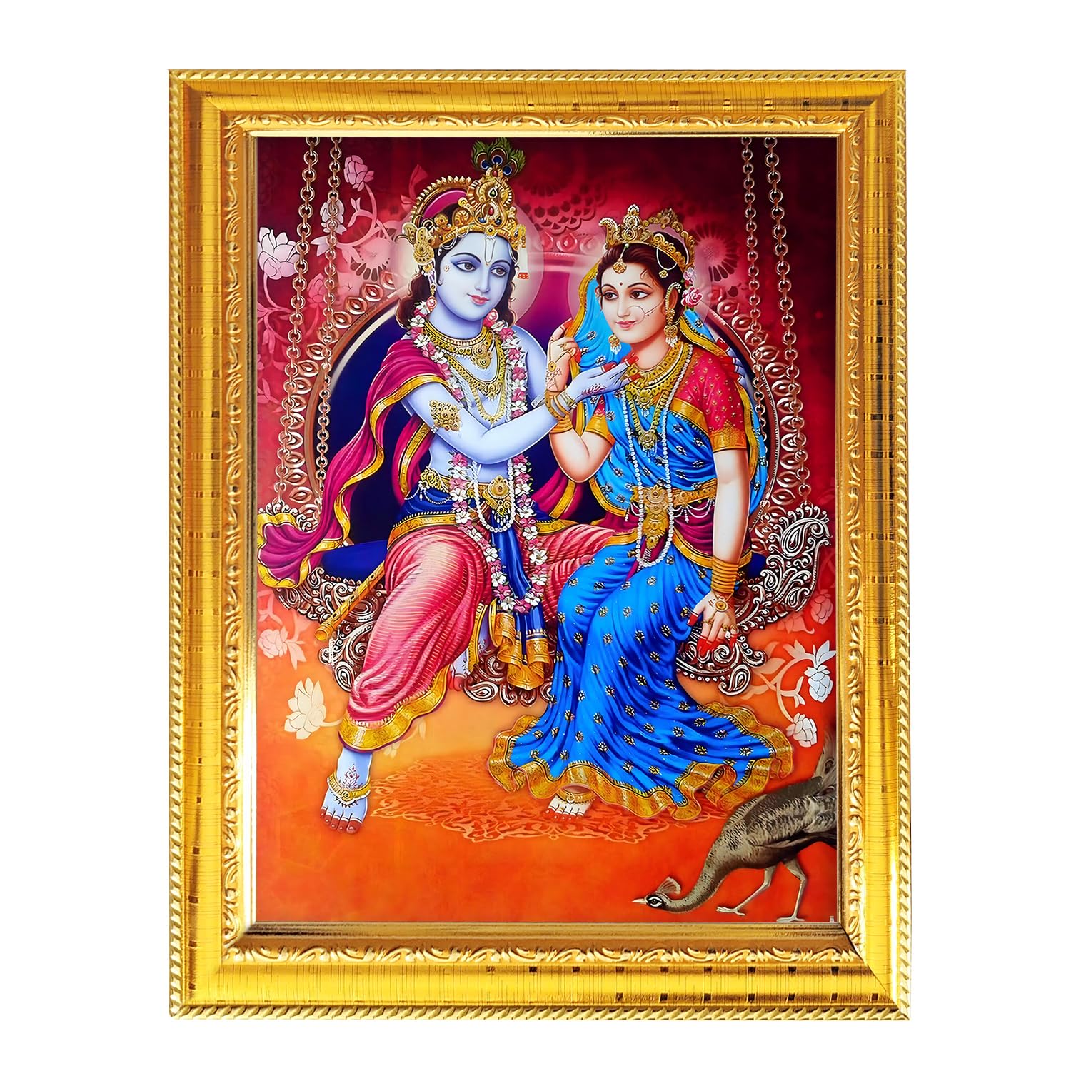 Fashnkart Krishna Radha Religious Indian Hindu God Idol Golden Photo Frame For Worship Pooja Temple Wall Hanging And Table Décor 8.3X6.5