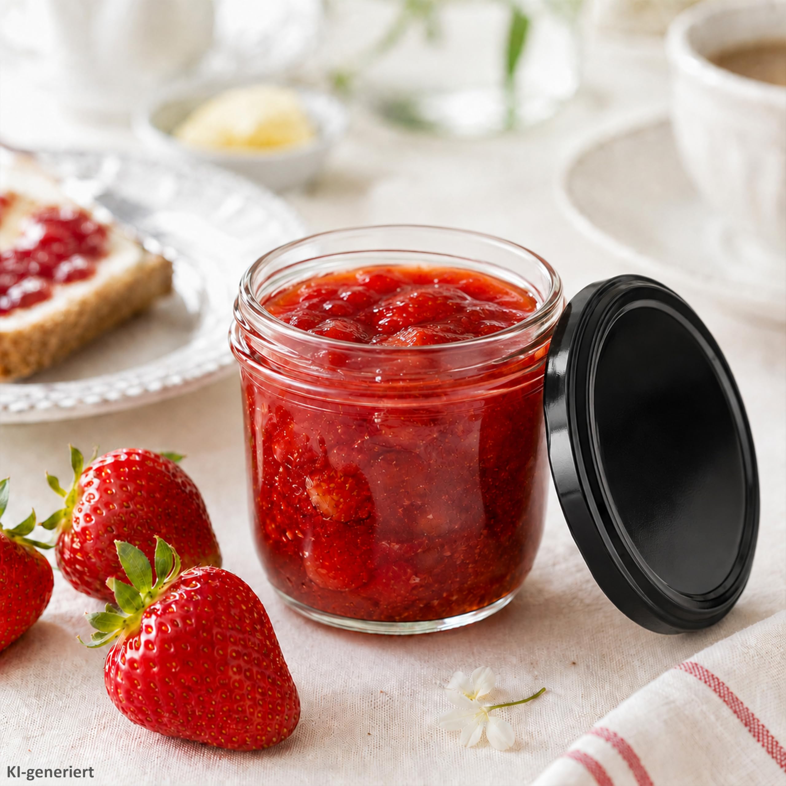 MamboCat 100er Set Sturzglas 230 ml Marmeladenglas Einmachglas Einweckglas To 82 schwarzer Deckel incl. Diamant-Zucker Gelierzauber Rezeptheft