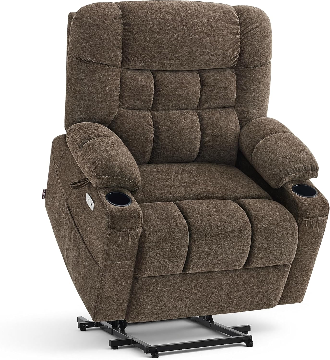 MCombo Dual Motor Power Lift Recliner Chair for Elderly, Lay Flat Lift Chair with Dual Heating and Massage, Extra Wide Lift Recliner for Big and Tall, Fabric R7070 (Brown)