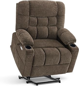 MCombo Dual Motor Power Lift Recliner Chair for Elderly, Lay Flat Lift Chair with Dual Heating and Massage, Extra Wide Lift Recliner for Big and Tall, Fabric R7070 Brown