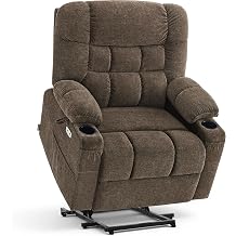 MCombo Dual Motor Power Lift Recliner Chair for Elderly, Lay Flat Lift Chair with Dual Heating and Massage, Extra Wide Lift Recliner for Big and Tall, Fabric R7070 Brown
