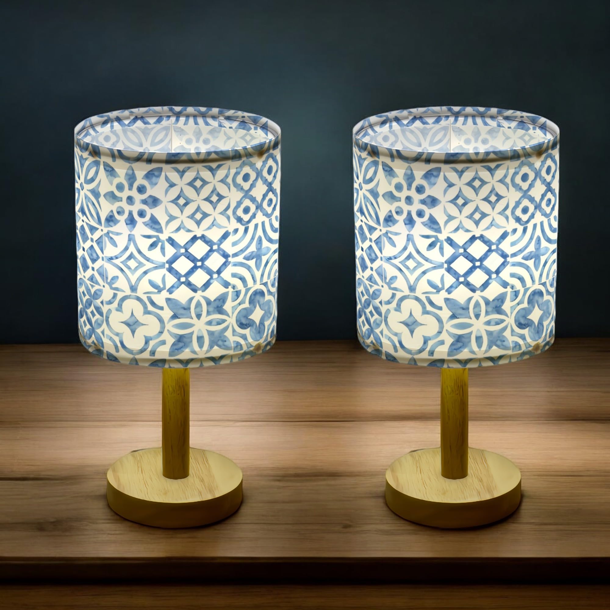 Bellaluma Lampada da comodino Lampada da comodino Candeeiro Mesa de Cabeceira Lampade da comodino Lampada da camera Lampada da tavolo (Blue Tile, 2 unità)