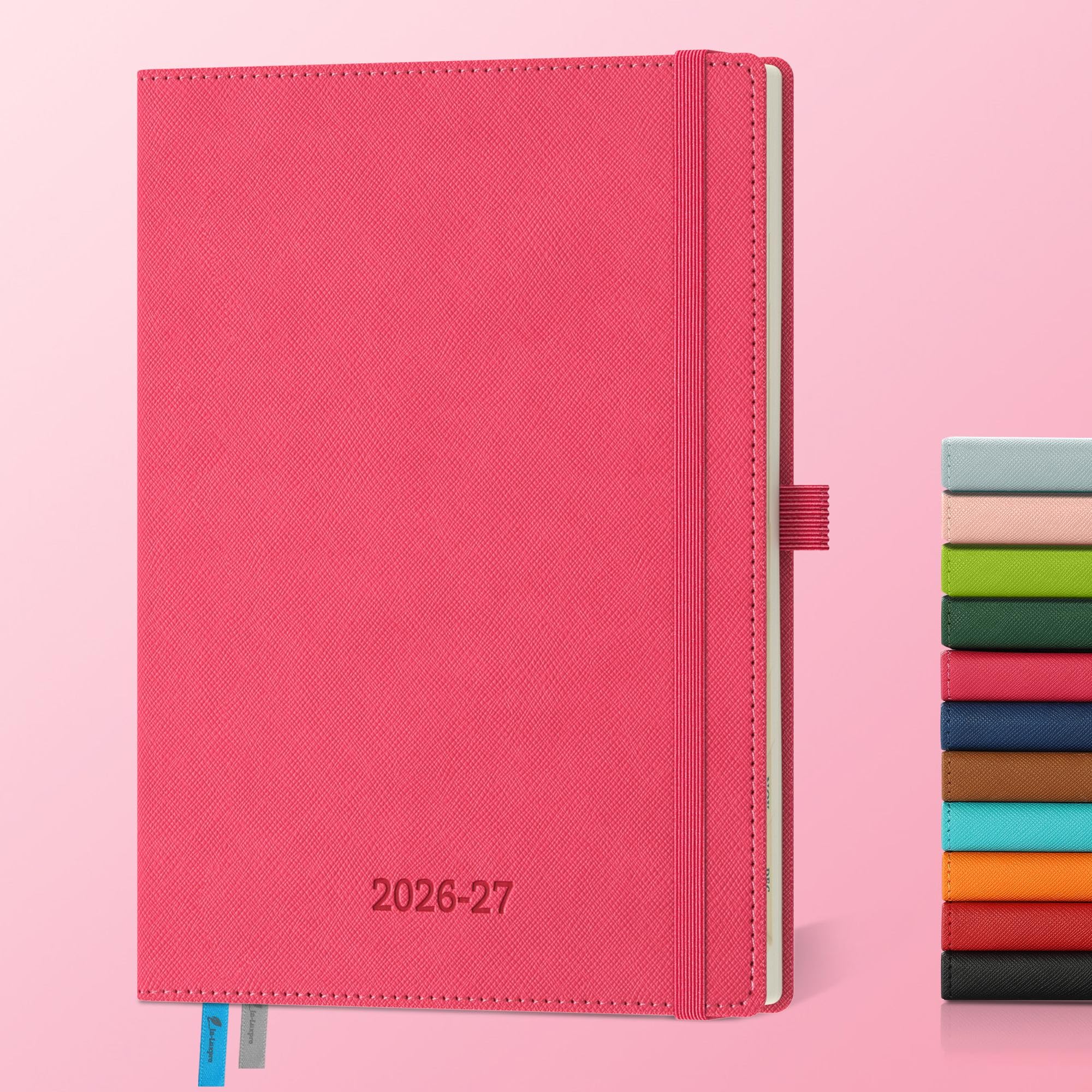 IN-LUXPRO Academic Diary 2026-2027: A5 Week to View (21.9x16.2 cm) 18 Months(Jul'26 - Dec'27) Weekly & Monthly Planner with Month Tabs & Inner Pocket, Expenses/Note Pages, PU Leather Rose Red