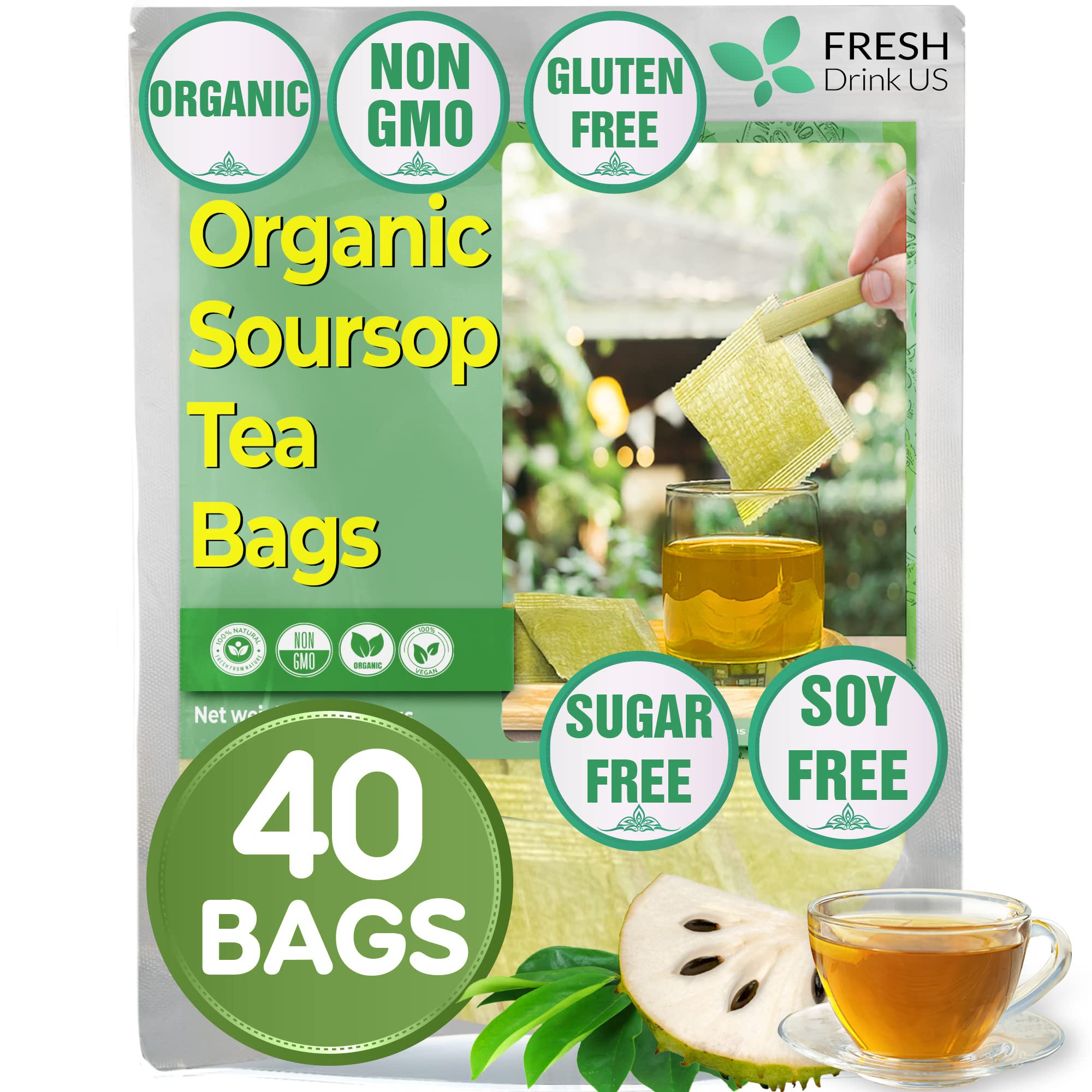 Buy Premium Soursop Graviola 40 Leaves Tea Bags, Pure, , NonGmo, Handmade, Made With Natural