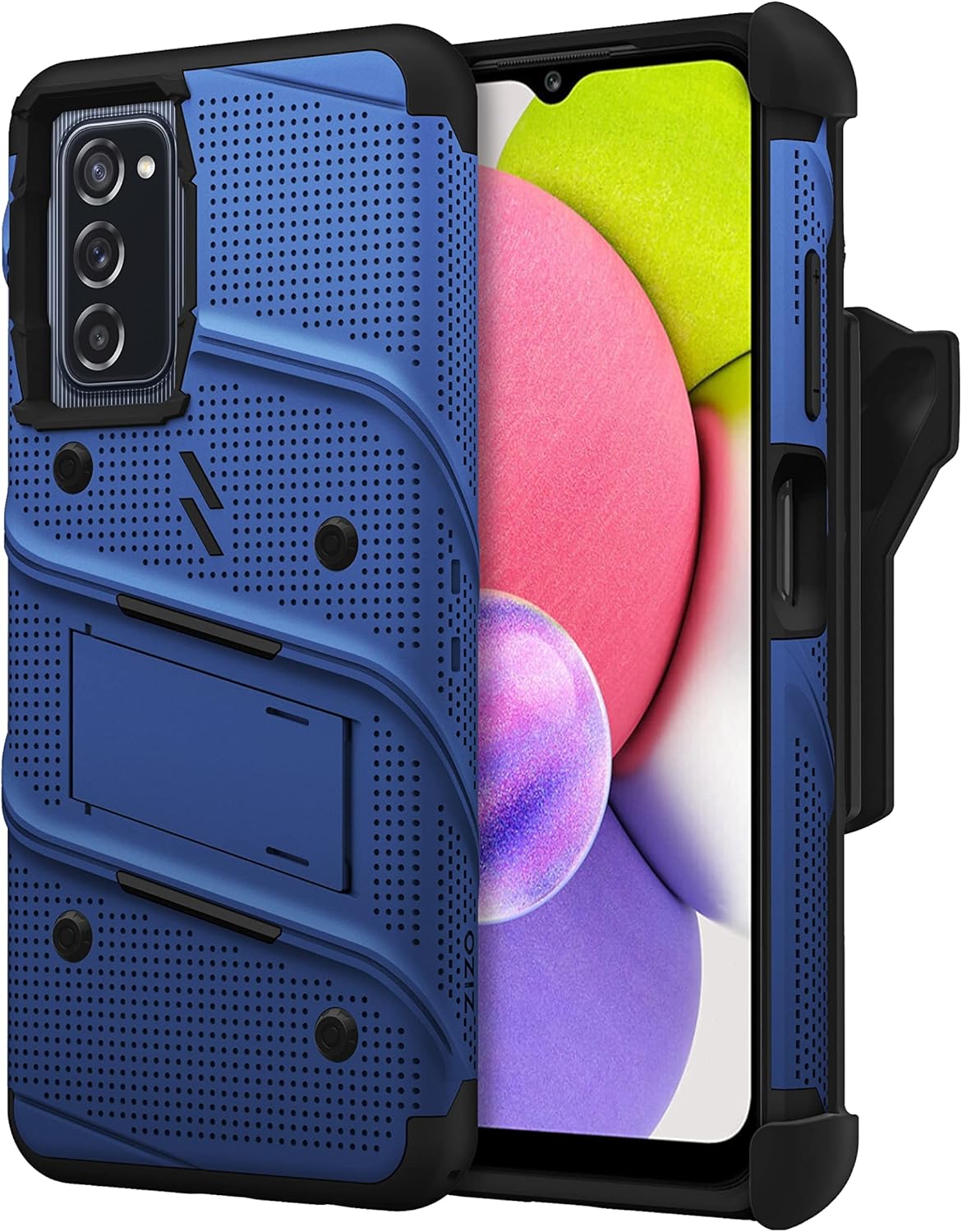 ZIZO Bolt Bundle for Galaxy A03s Case with Screen Protector Kickstand Holster Lanyard - Blue