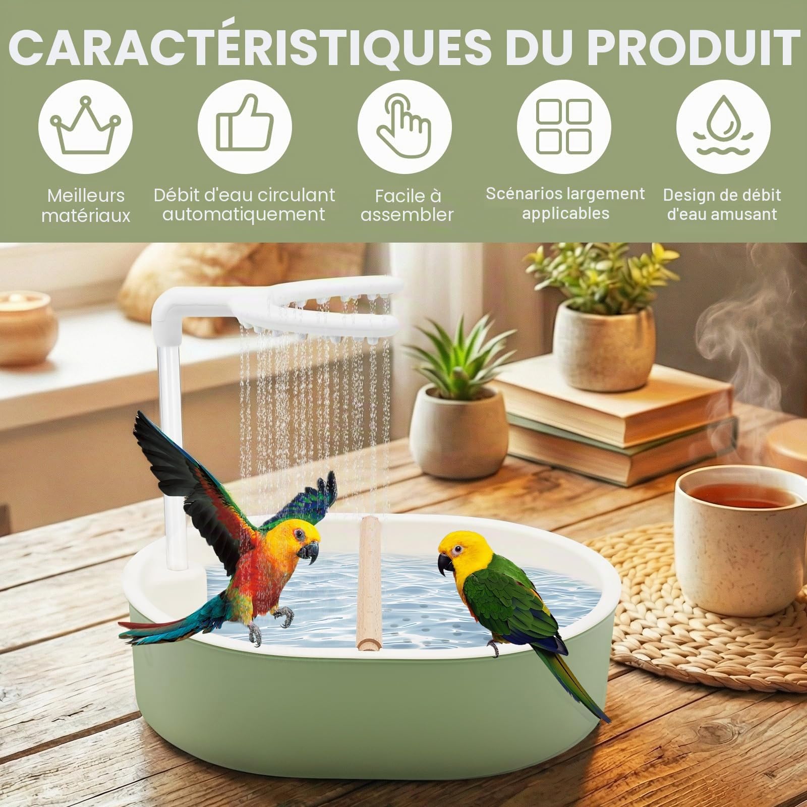 Douche à oiseaux, perruche, avec cascade et eau circulante, 31,8 × 25 × 8,5 cm, pour perruches, calopsittes, perruches, calopsittes