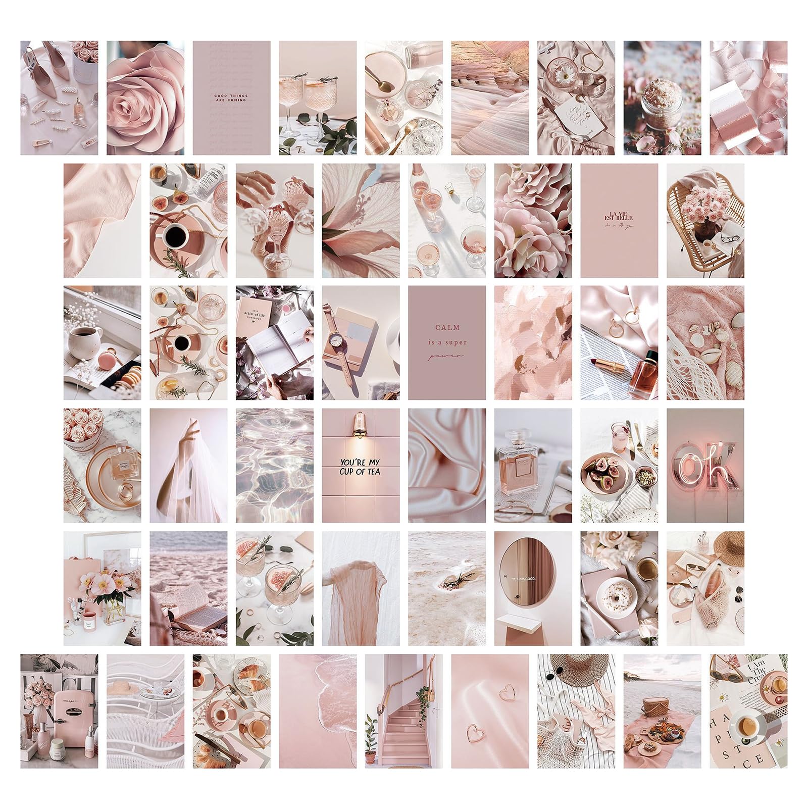 Rieoany Aesthetic Wall Collage Kit 50 Pack, Vintage Pink Room Decor Posters Set, Aesthetic Bedroom Decor Picture Cards for Girls Teens Vision Boards