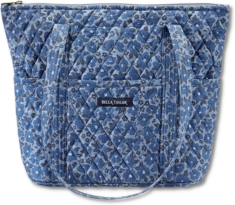 Bella Taylor Stride Tote, Quilted Shoulder Bag for Women | Lightweight, 10-pocket quilted cotton handbag, ultimate organization, machine washable, zippered top, durable construction