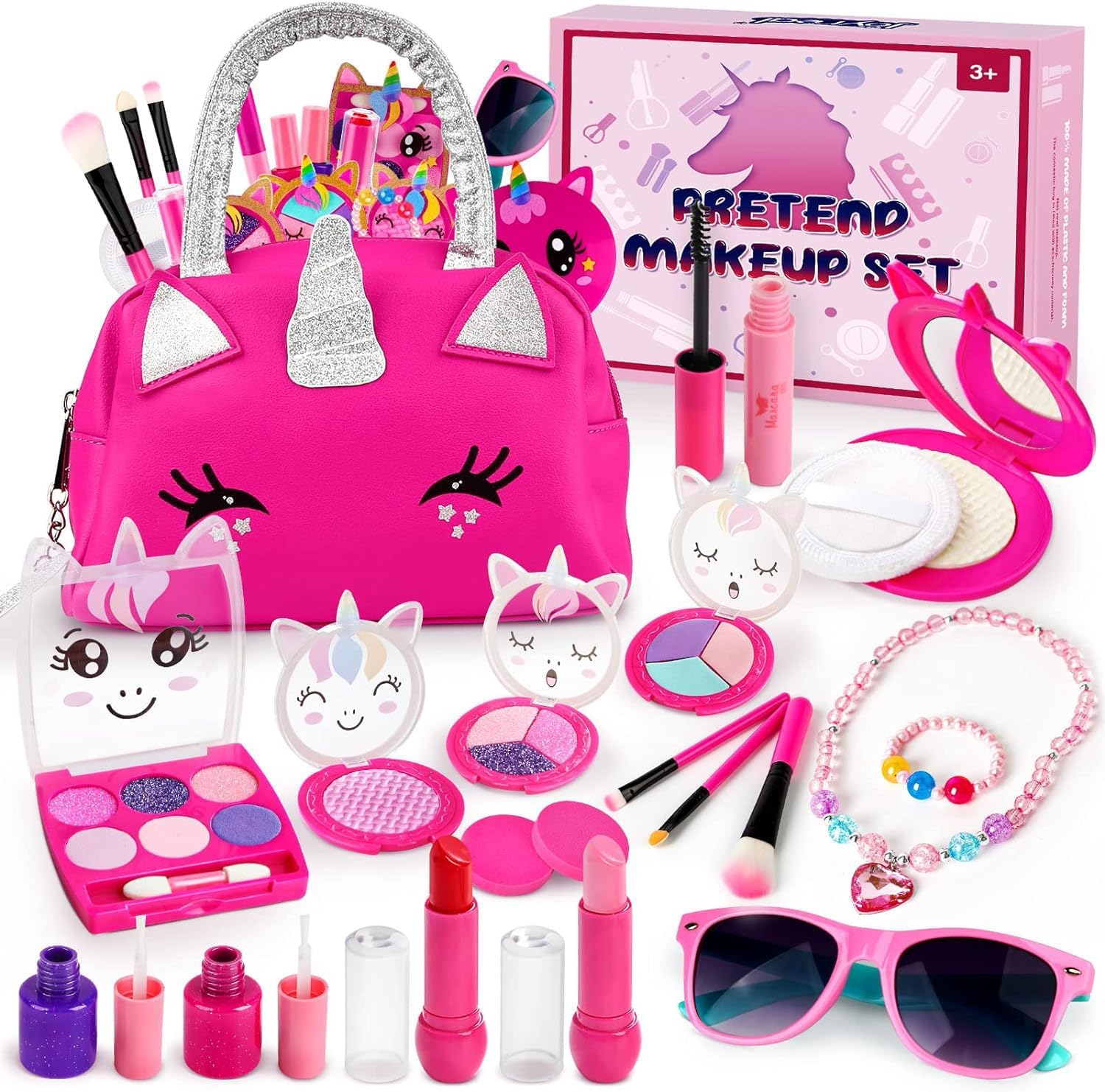 INSPIMYST Pretend Makeup Sets for Girls - 20 PCS Fake Kids Make Up Toys Role Play Cosmetic Presents for 3 4 5 6 Years Old Children Toddlers