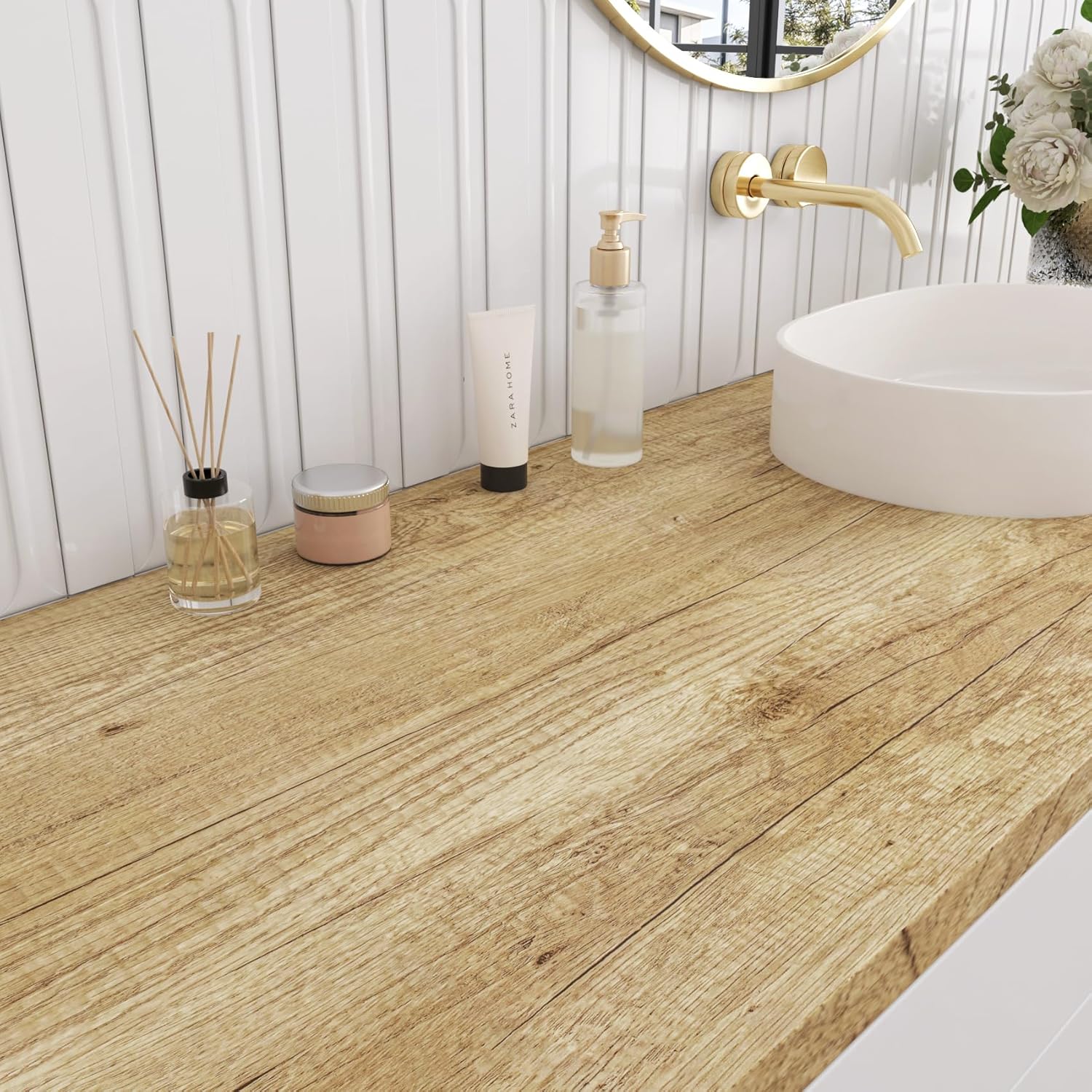 LACHEERY Light Brown Wood Contact Paper Maple Wood Grain Contact Paper Peel and Stick Wallpaper Self Adhesive Thick Woodgrain Vinyl Wrap for Cabinets Countertops Counter Top Covers Waterproof 15.8x80