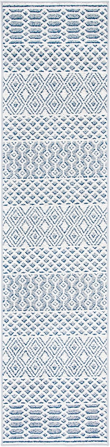 SAFAVIEH Belmont Collection 2'2" x 9' Ivory / Navy BMT132B Moroccan Non-Shedding Living Room Entryway Foyer Hallway Bedroom Runner Rug