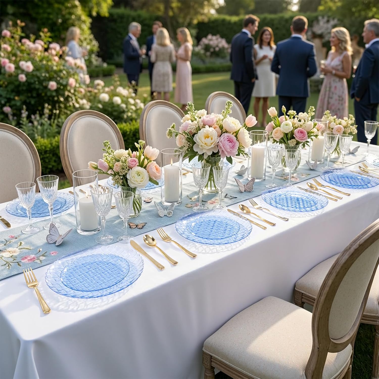 Festiva 60PCS Clear Blue Plastic Plates - Heavy Duty Weave Pattern Fancy Disposable Plates -serve for 30 guests Include 30PCS 10" & 30PCS 7" Plates for Birthday & Easter Party(Blue)