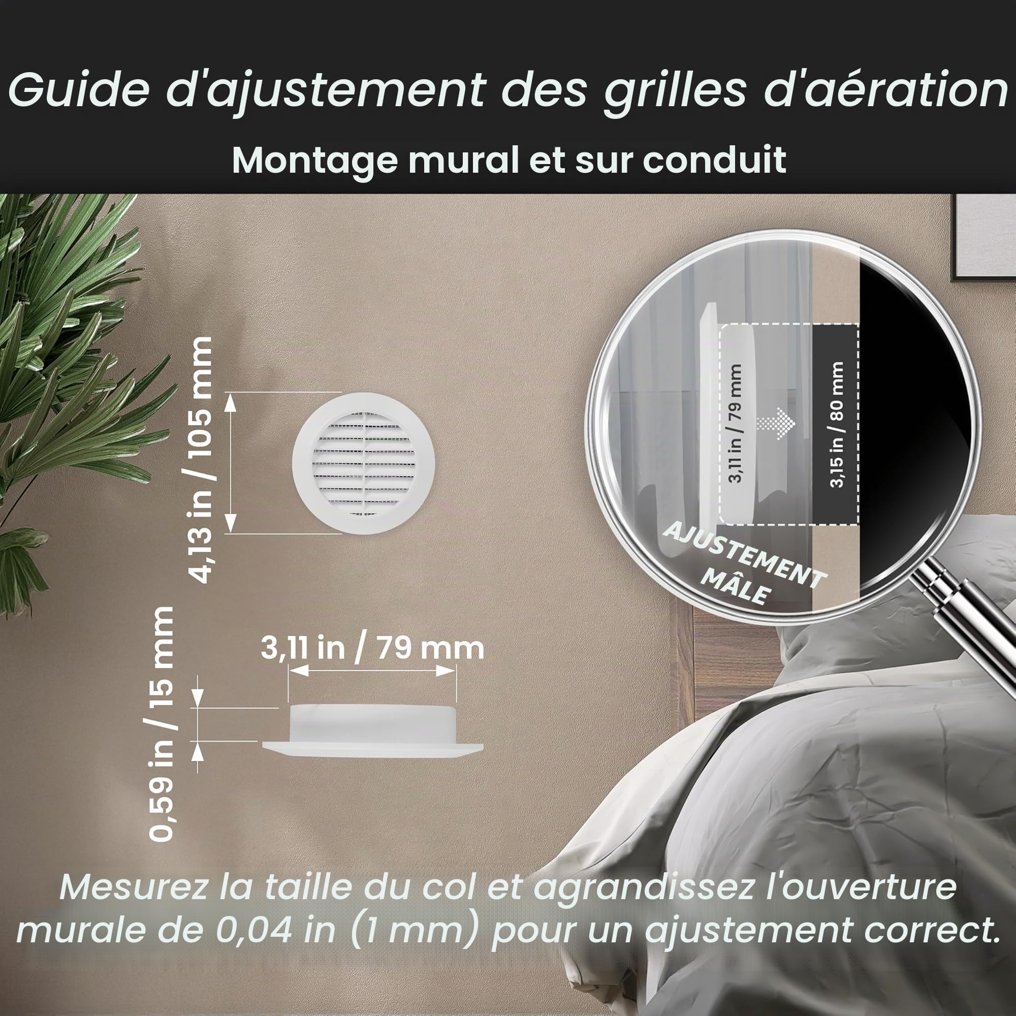 Repa Market Lot de 2 grilles d'aération blanches de 80 mm avec écran en maille – Grille d'aération en plastique – Grille d'aération à persiennes pour intérieur et extérieur – Grille d'aération CVC