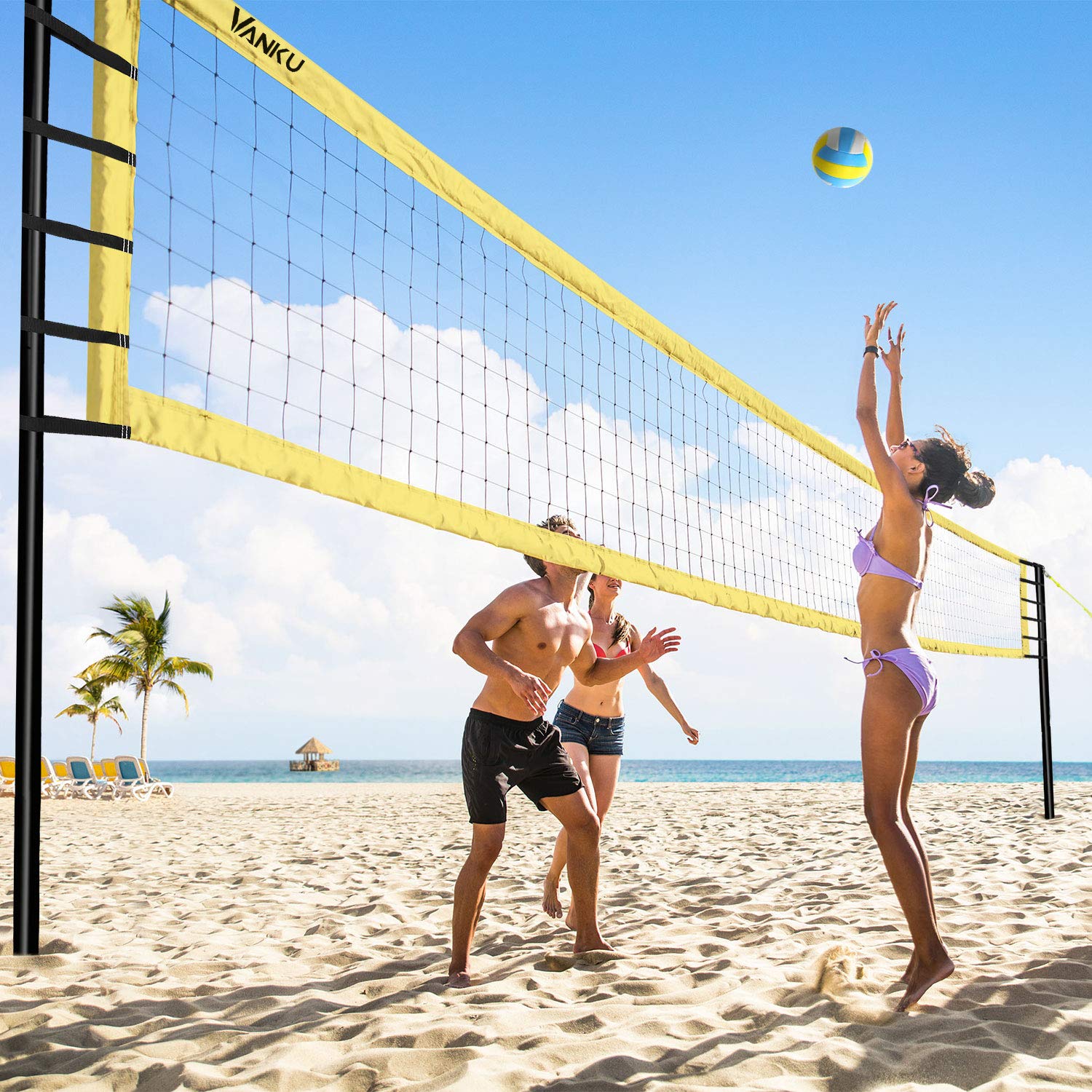 Vanku Filet de Badminton Volley-Ball Tennis Extérieurs Portable Réglable en Hauteur 9.75M x 0.9M