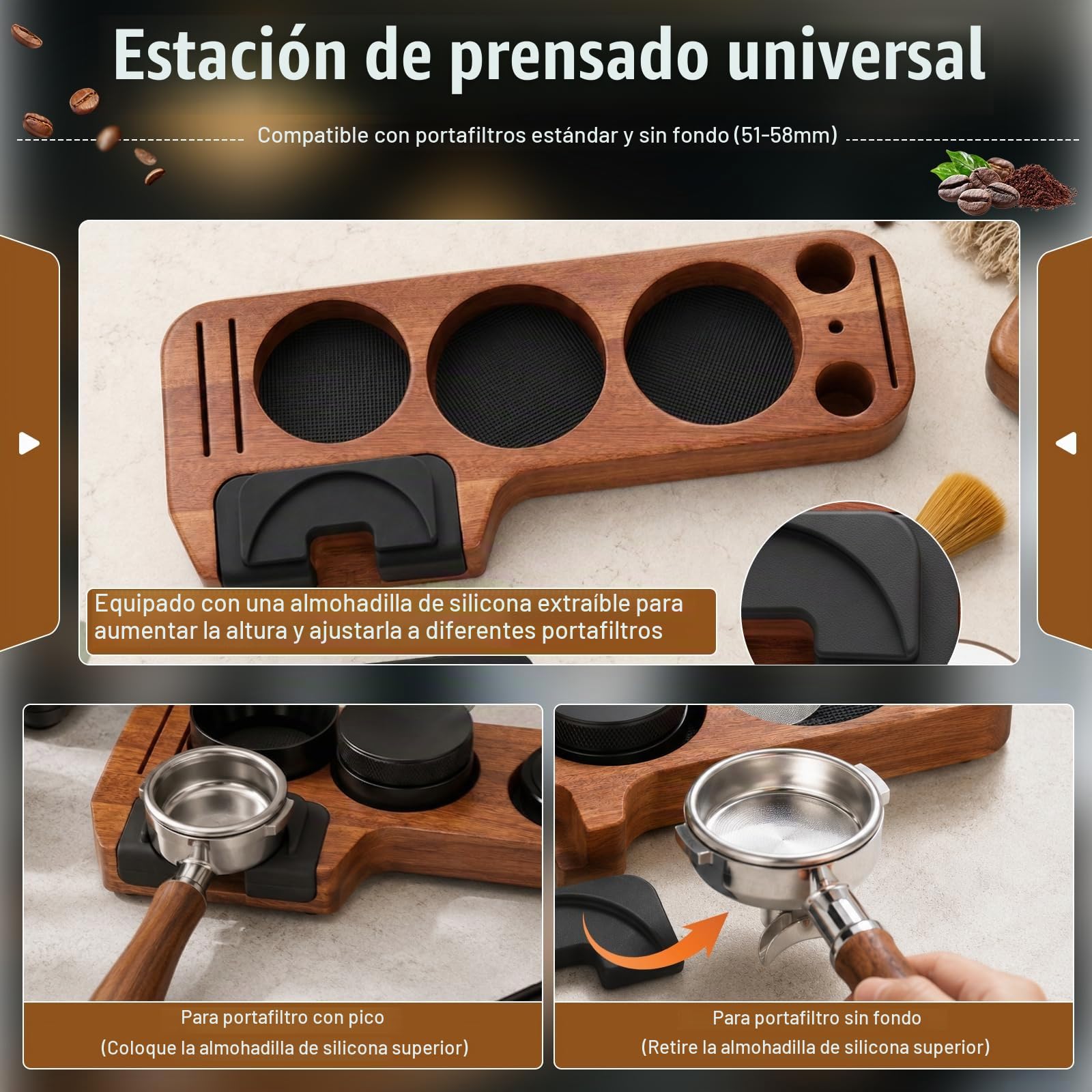 Juego de Prensador de Café de 51 mm,Herramienta de Accesorios de Máquina de Café con Estación de Prensado,Nivelador,Herramienta WDT,Anillo Dosificador,Cepillo,Filtro Puck Screen,Varilla – Para Máquina