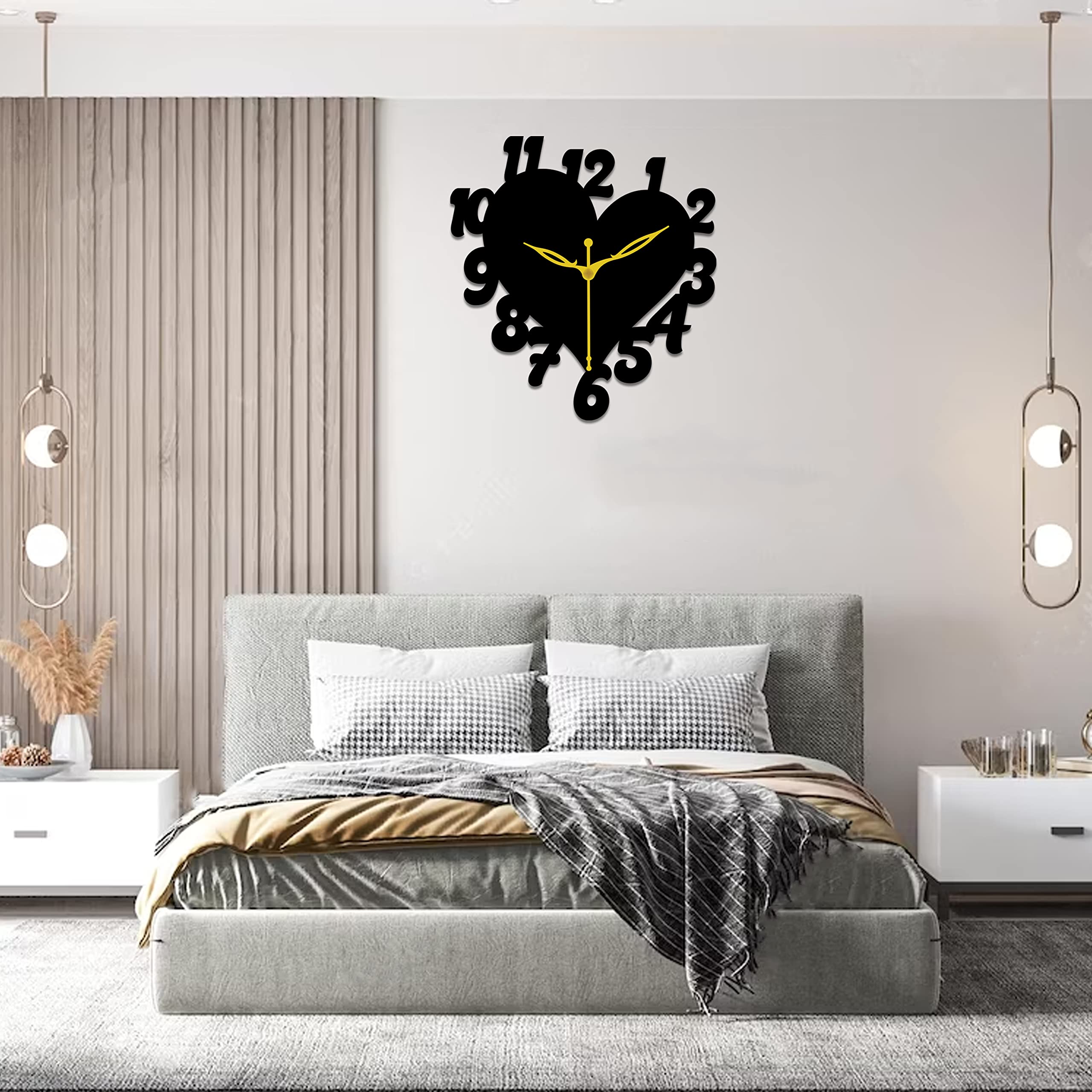 VPK MDF Wood 30x30 cm Black Hart Shape Wall Clock - 543 4