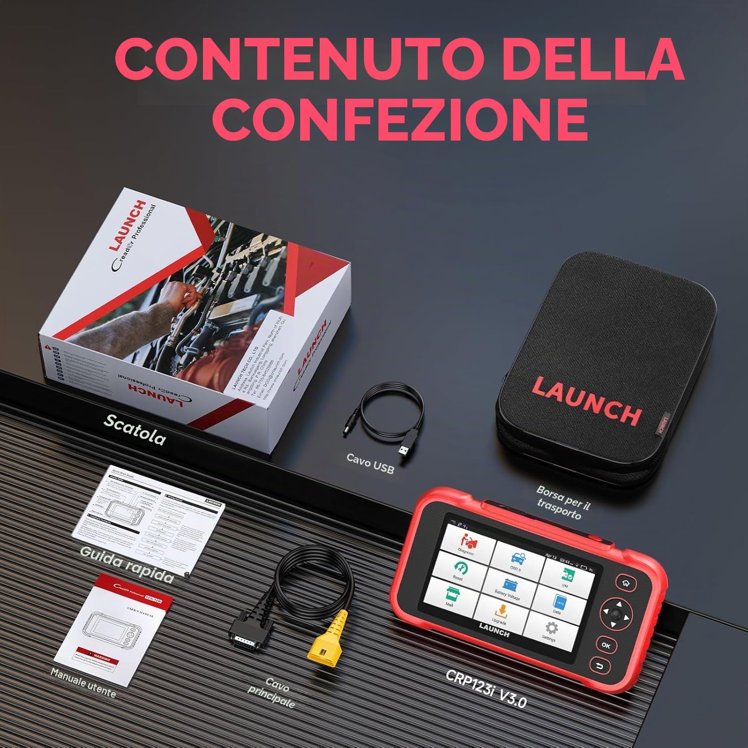 LAUNCH CRP123I V2.0 OBD2 Diagnostica Auto, 4 Sistemi OBD2 Diagnostico per ABS SRS Trasmissione Motore, Scanner di Codici con Olio/EPB/DPF/SAS/BAS/BMS/Ripristino Acceleratore, Test della Batteria