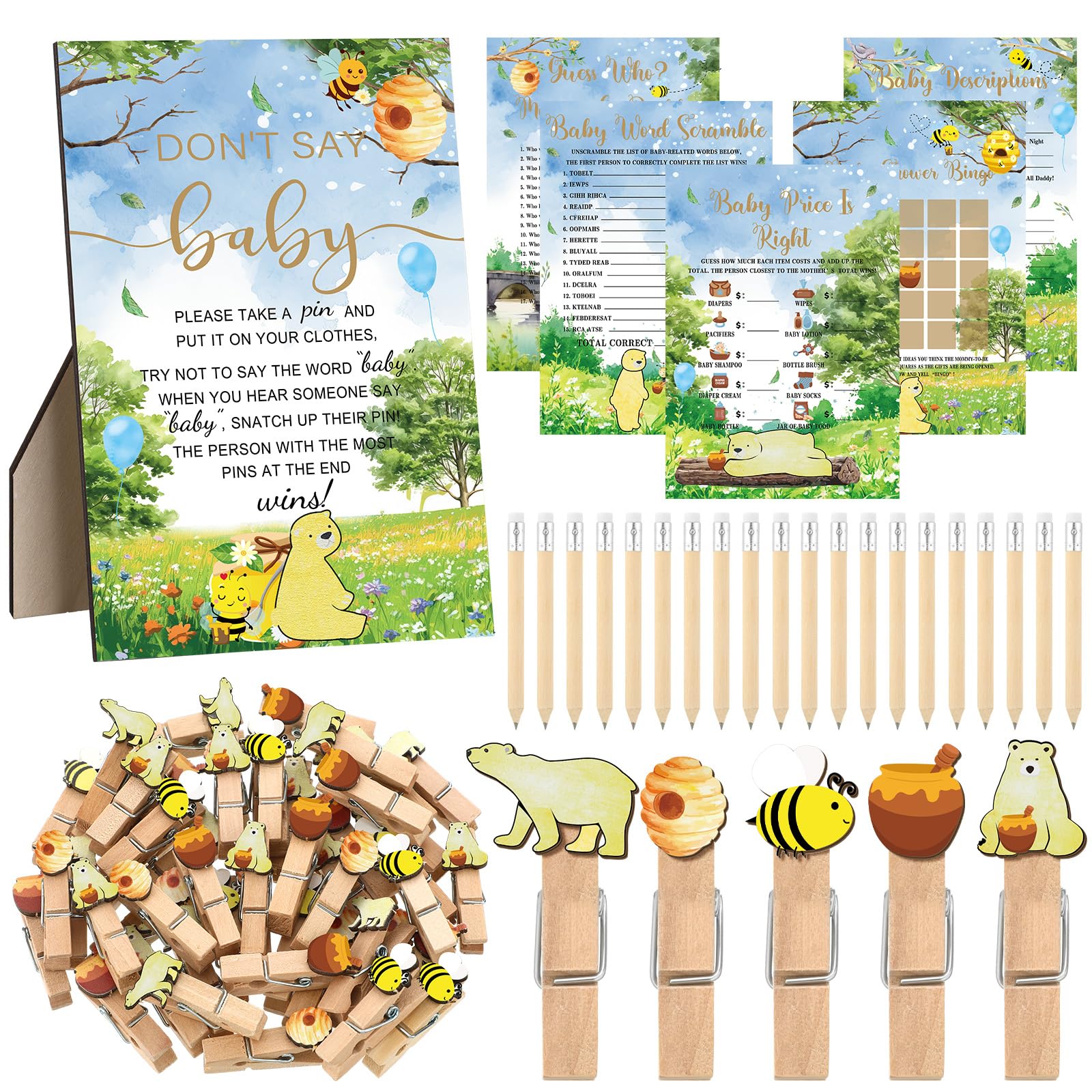 Patelai 321 Pcs Baby Shower Games Supplies, Honey