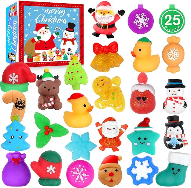 LIAM&AVA Christmas Squishy Toys, 25 PCS Mochi Squishies Bulk Toy for Girls Boys Kids, Christmas Party Favors,