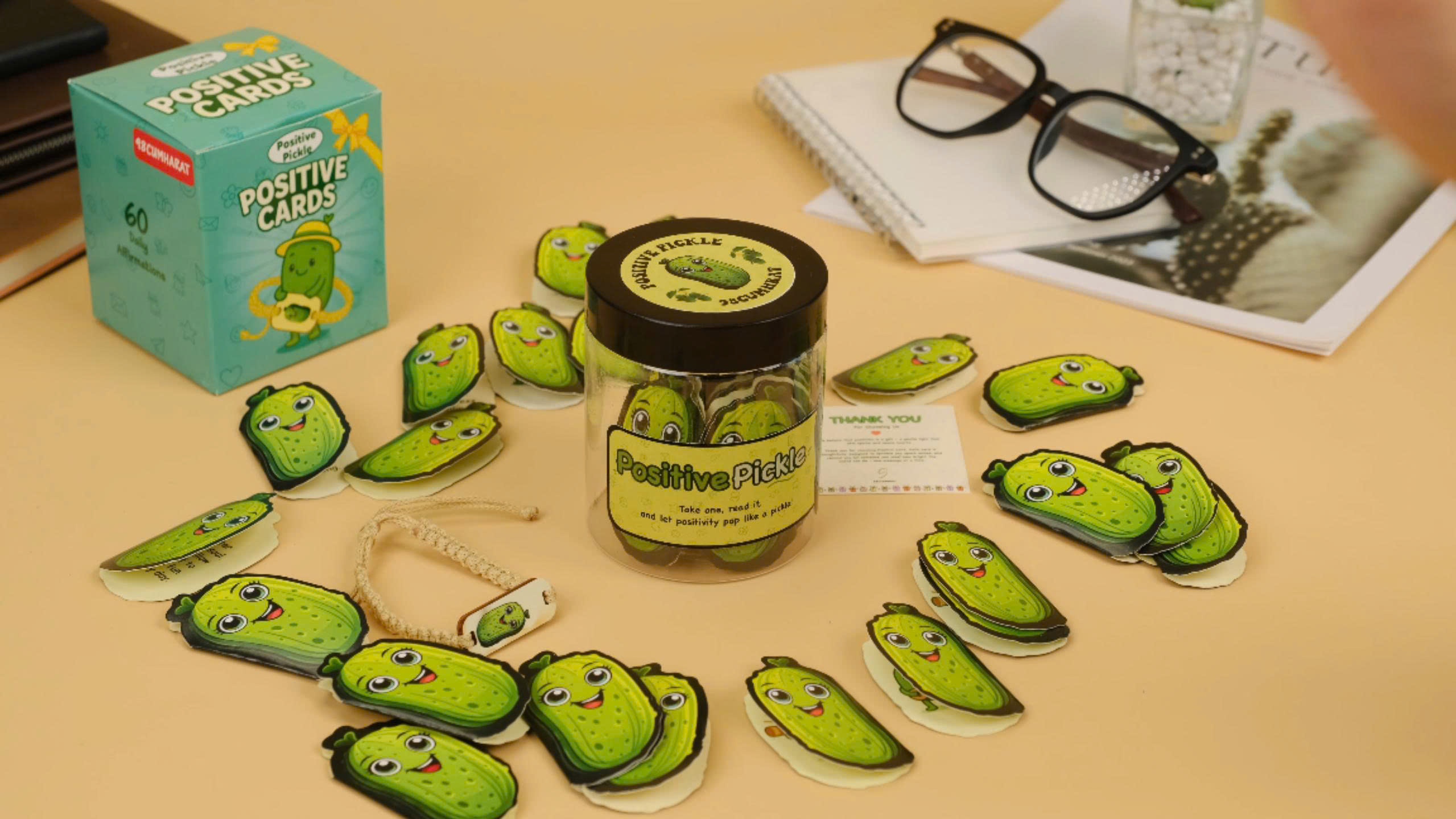 Gersoniel 'Positive Pickle' Affirmationskarten – 60 Motivationskarten Im Glas, Geschenk Für Emotionale Unterstützung