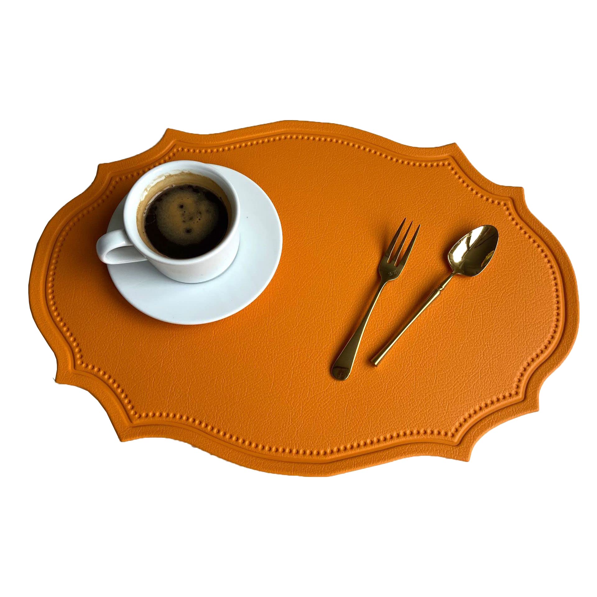 Leather Washable Placemats, Yellow Thick Faux Leather Heat Resistant Elliptical Shape Table Mats,Waterproof Non-Slip Easy to Clean Place mat for