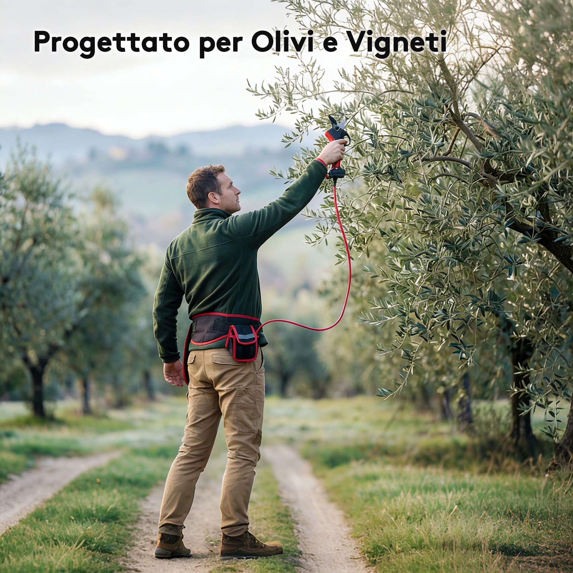 Laecabv Forbici Potatura a Batteria Professionali LA40Pro, 40mm Taglio Progressivo, Lama SK5 Teflon, Display LCD, 2x4.0Ah Batterie (12h), Cesoie Elettriche con Fodero per Olivi e Vigneto