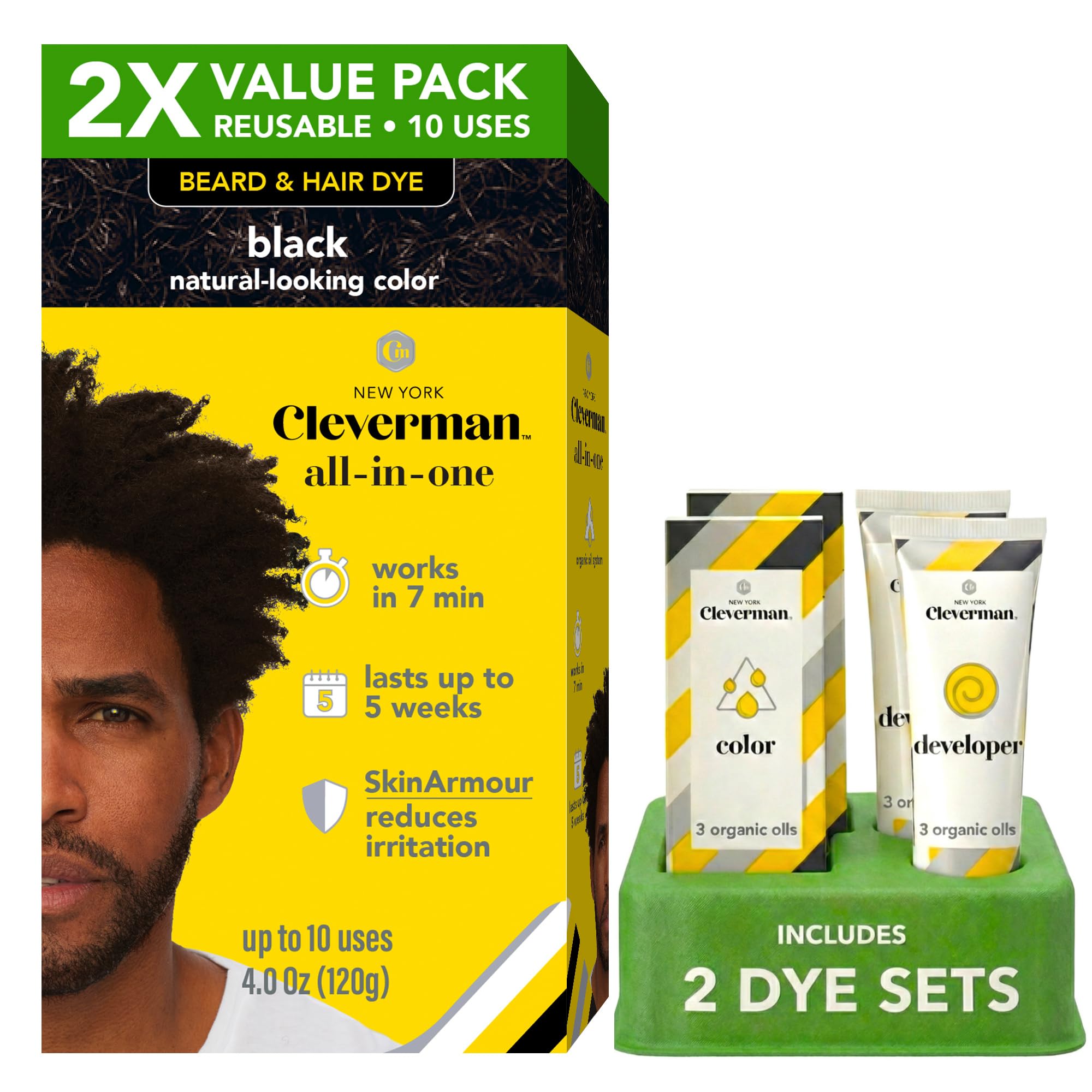 Amazon.com : 2X Reusable Hair & Beard Dye for Black Men – Black