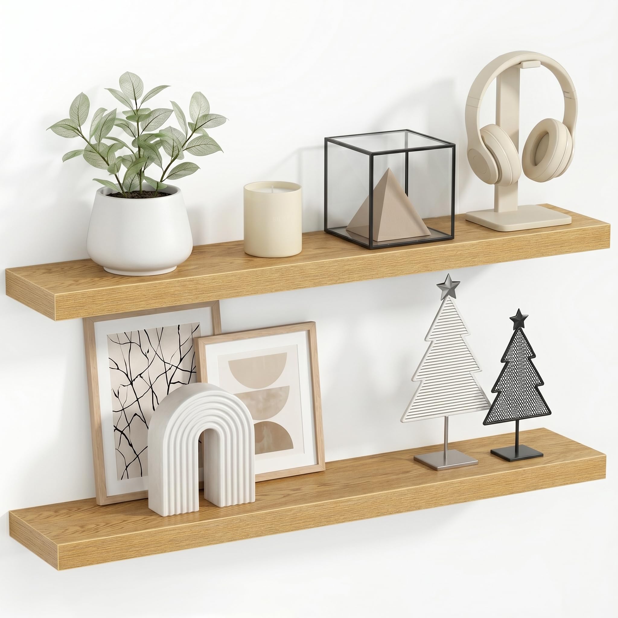 KovaScape 3.8cm Thick Floating Shelves for Wall, 90x16.5cm Wall Mounted Shelf, Wall Storage shelf,No Sag,Easy Install Wood Grain Shelf for Bedroom, Kitchen, Living Room & Hallway,Oak,2 PCS — image 1