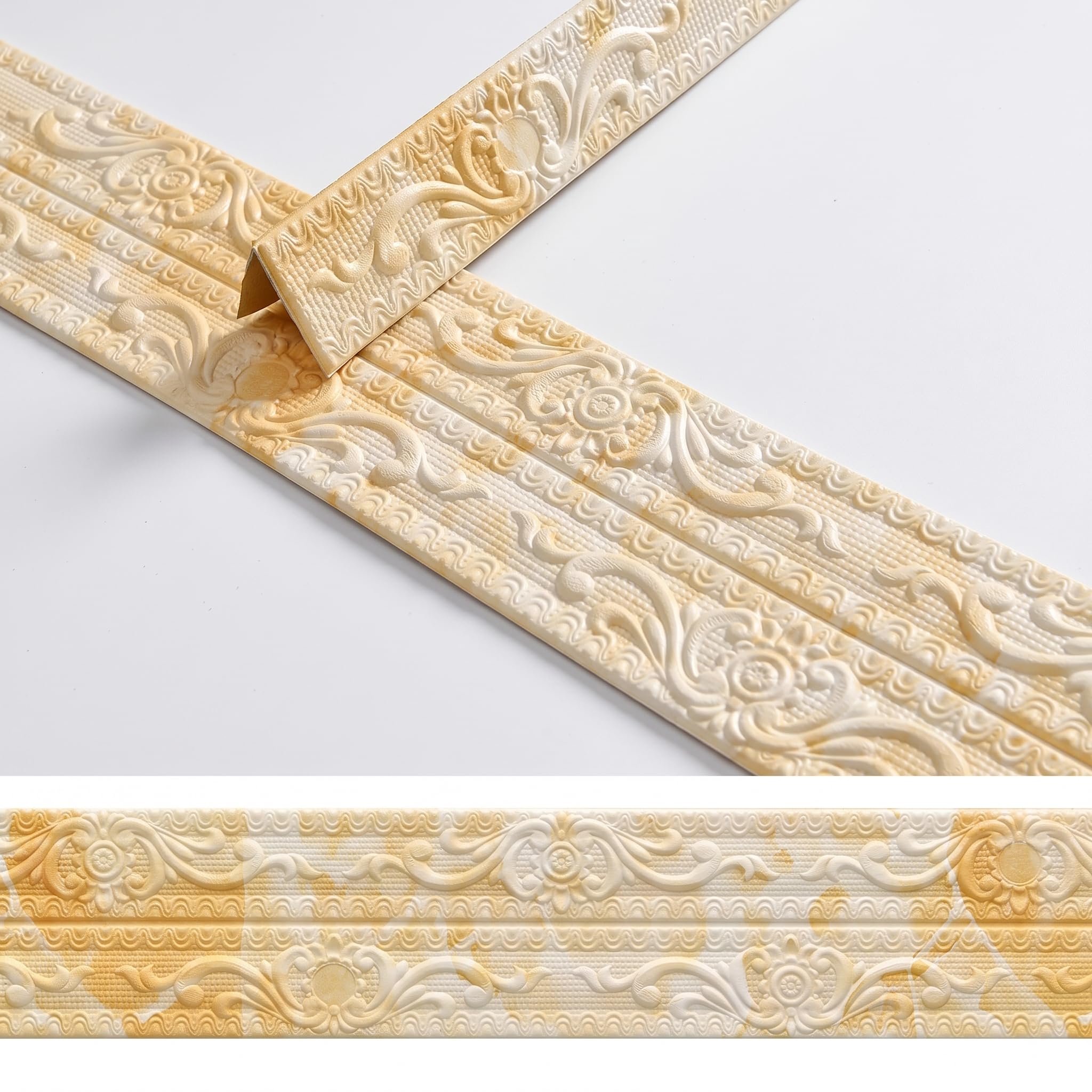 Guest Ruyunlai Yellowish White Self Adhesive 3D Foam Wall Trim Peel And Stick Wallpaper Border For Ceiling Crown Molding And Wall Skirting Baseboards 11.5Cm X 920Cm