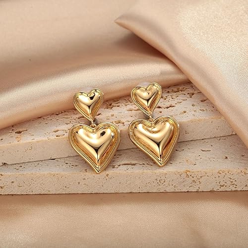 Miniatura 7 de Gold Clip On Earrings For Women Matte Gold Plated Geometric Heart And Pearl Drop Earrings Clip Dangle Earrings