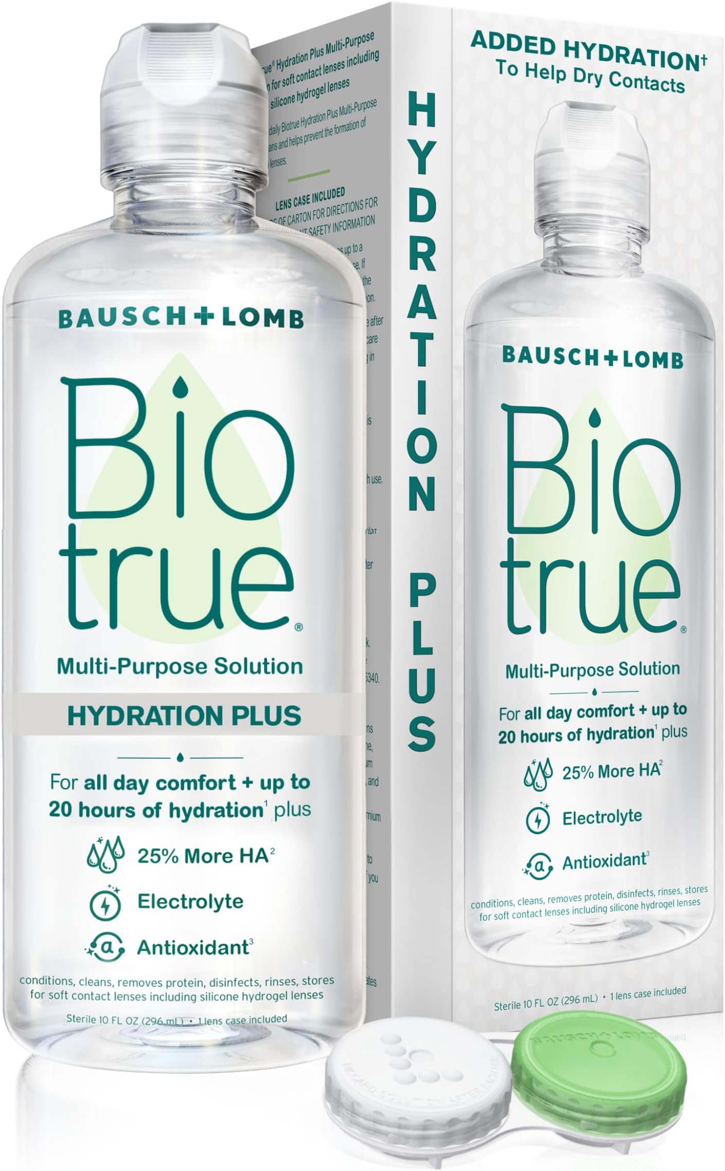 Biotrue Hydration Plus Contact Lens Solution, Multi-Purpose Solution for Soft Contact Lenses, Lens Case Included, 10 FL OZ