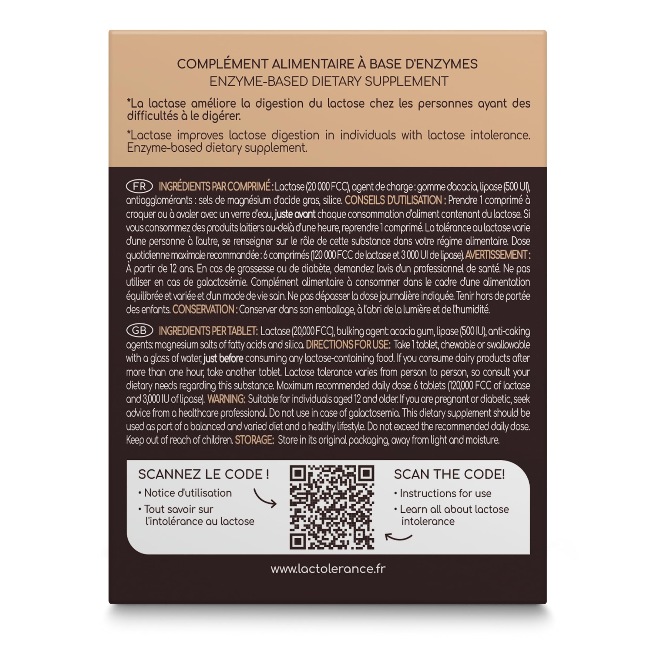 LACTOLERANCE ULTRA Lactase 20 000 FCC, Lipase 500 UI, Pilulier 36 Comprimés | Double action lactose et graisses, effet immédiat, enzymes digestives, à mâcher ou à avaler, fabriqué en France