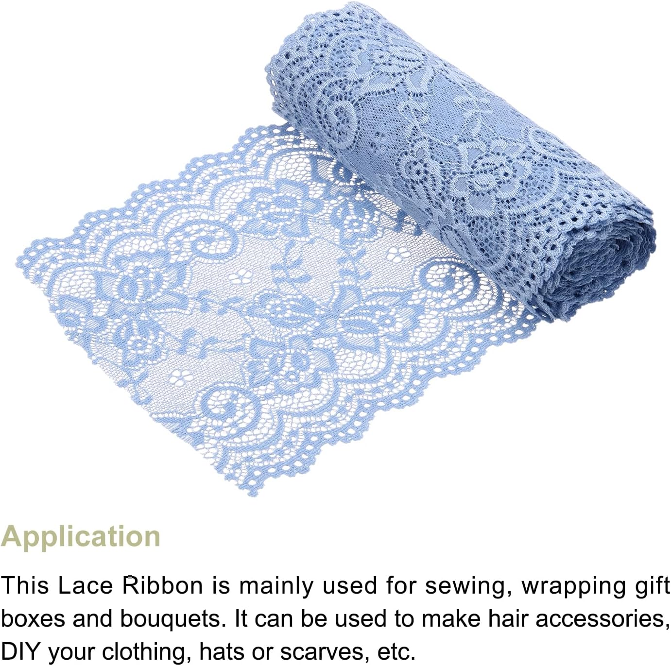 MECCANIXITY 6 Inch Wide 3 Yard Elastic Lace Ribbon, Stretch Floral Pattern Lace Trim Embroidered Fabric for Sewing Making and DIY Crafts Gift Wrapping Bouquets Wedding Decor(Light Blue)