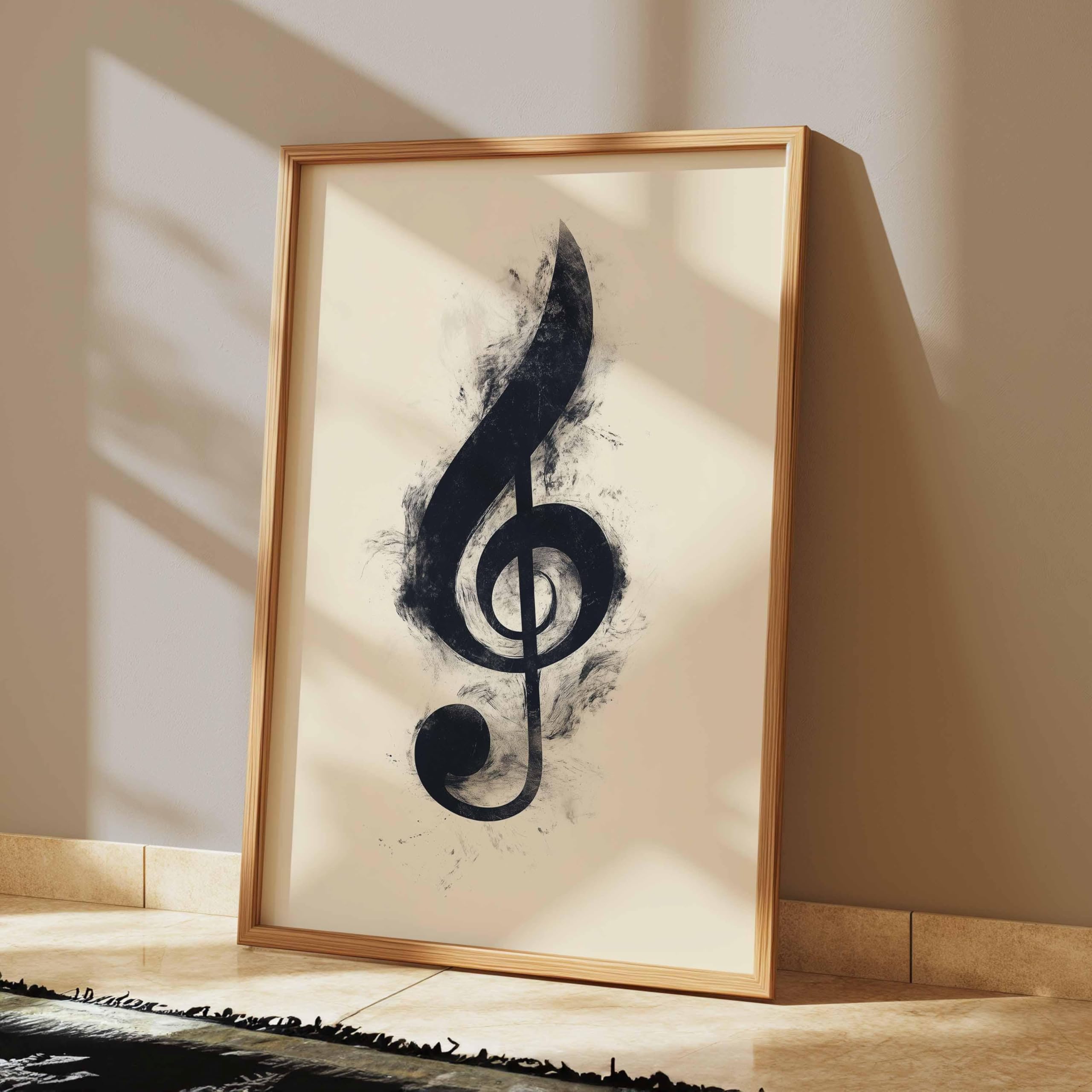 CAOXTART Stampa su tela con note musicali, poster in bianco e nero, dipinto con simboli musicali, opera d'arte astratta minimalista (80x120 cm/cornice interna)