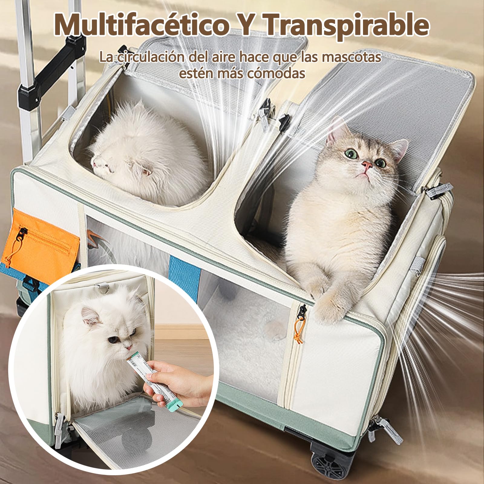 Galatée Cochecito para Mascotas, Mochila para Perros con Ruedas, Bolsa De Viaje 2 En 1 para Gatos, Bolsa Plegable para Perros para Viajes, Camping y Actividades Al Aire Libre(Verde)
