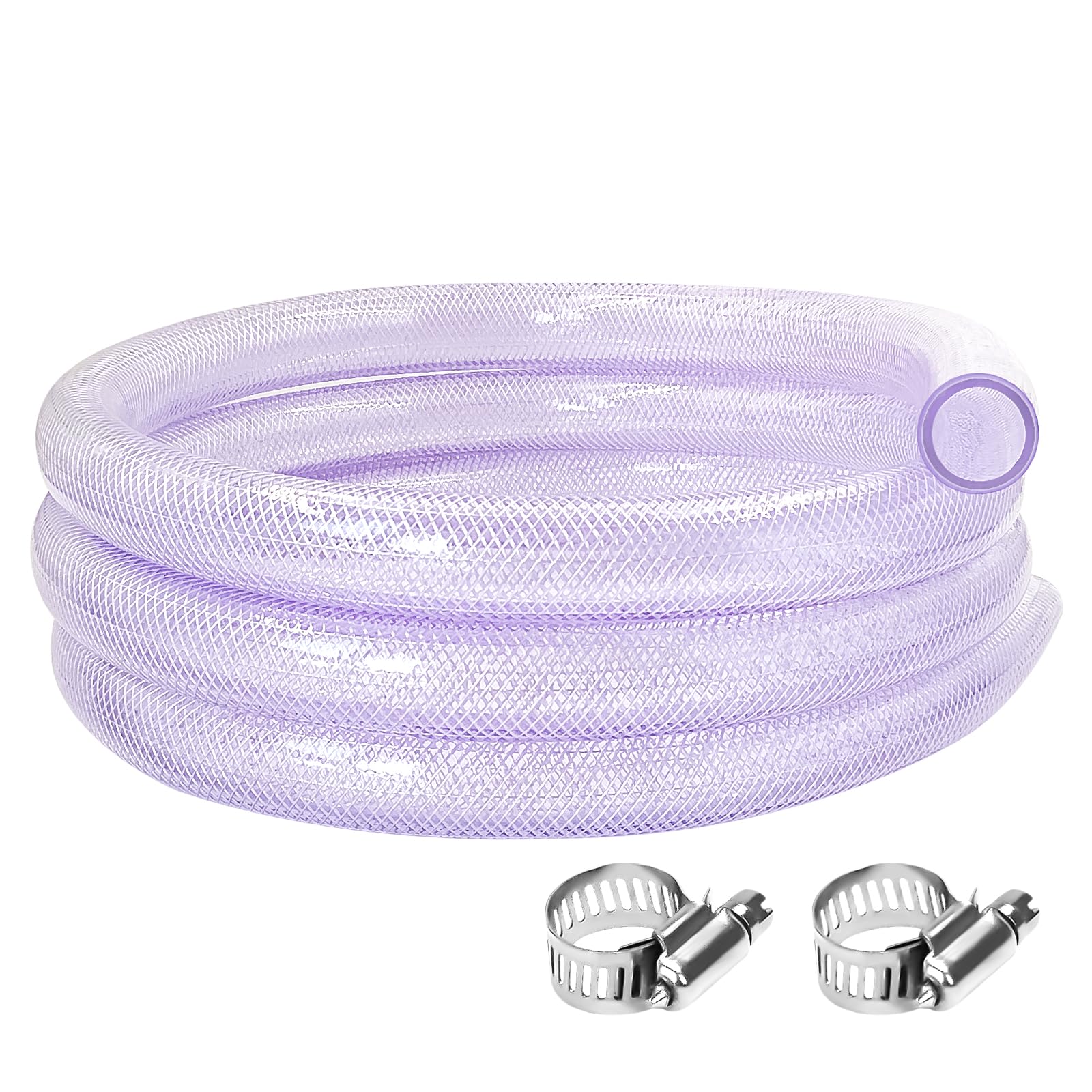 View 1 of 1/2"ID x 3/4"OD-10 Ft High Pressure Clear Braided Reinforced Hose Plastic Vinyl Tubing?Heavy Duty Flexible PVC Vinyl Tubing Plastic Water Pump Hose