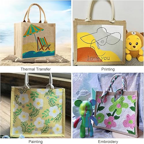 Miniatura 5 de Bolsas grandes de yute de arpillera a granel con cinta reutilizable impermeable bolsa de playa, Beige