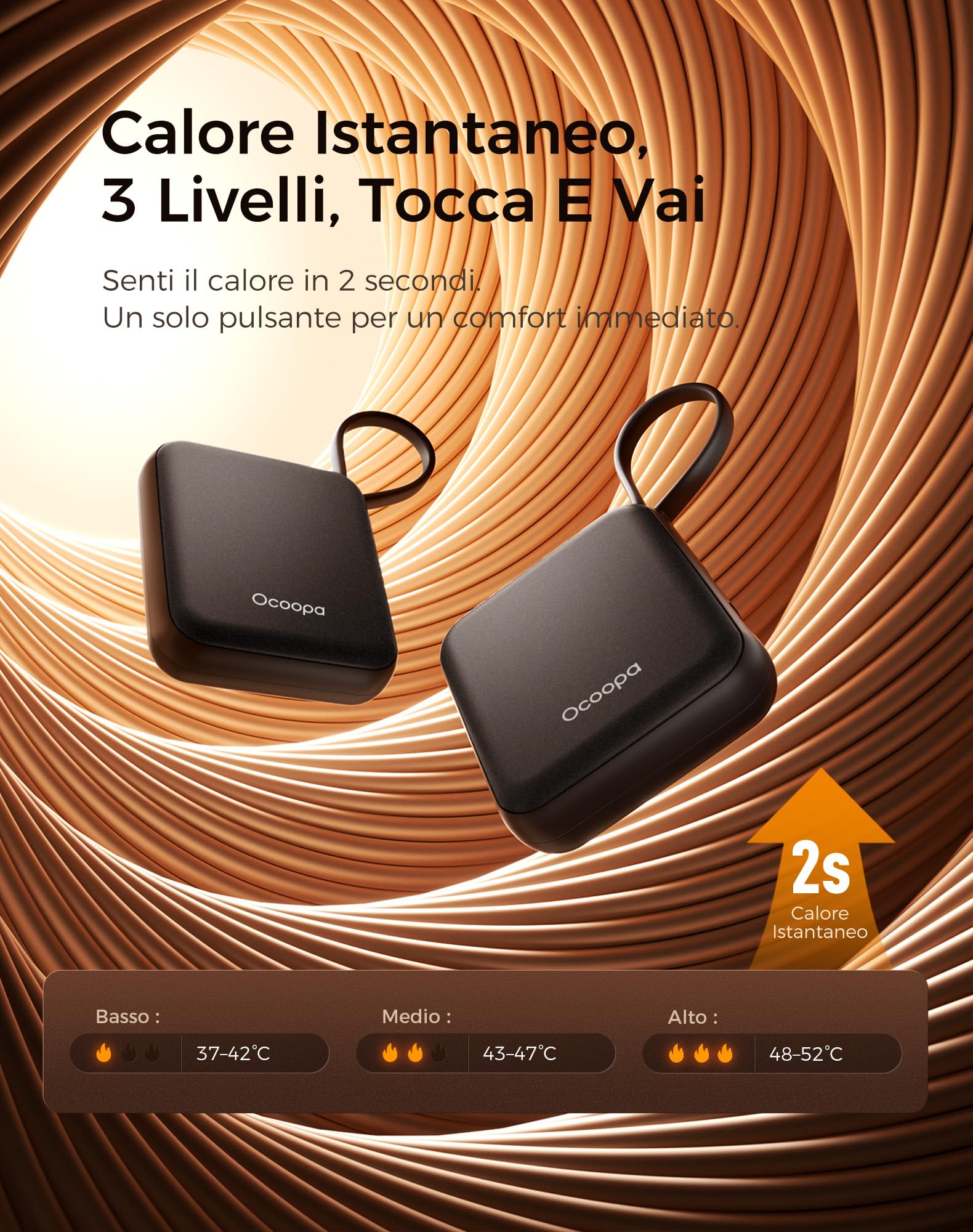 OCOOPA Scaldamani Elettrico 2 Pezzi, Portatile Scalda Mani USB Ricaricabile 4000mAh, 3 Livelli fino a 52°C, Utile Regalo di Natale, Ideale per Sci Invernale, Viaggi e Attività all’Aria Aperta,UT5 Nano