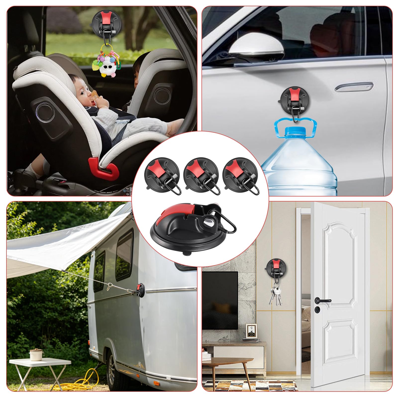 4 Stück Saugnapf Haken, Starke Saugnäpfe Tragfähigkeit 30KG, Saugnapf Camping Set mit D Haken, Saugnapf Haken Stark Set für Camping und Haushalt