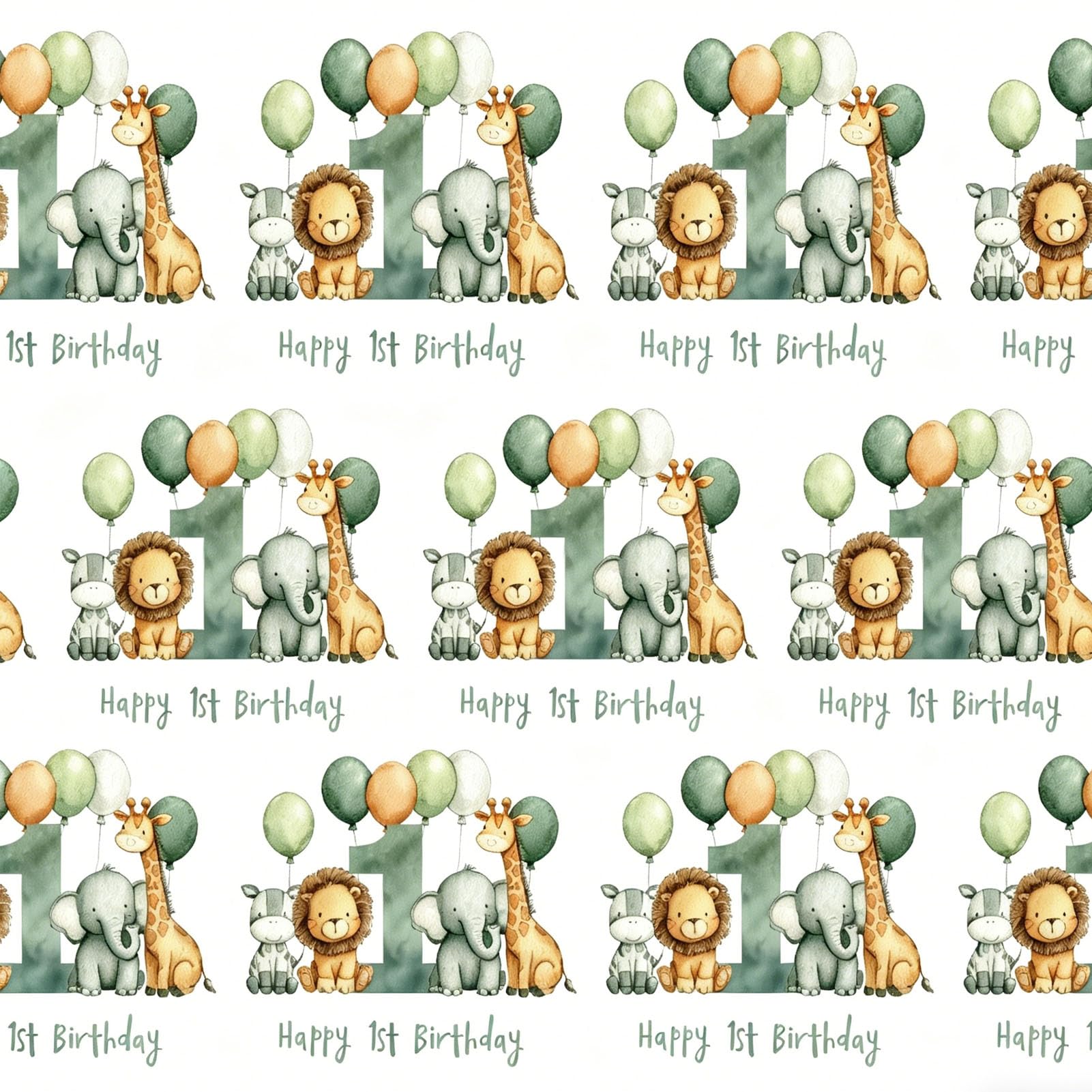 3 Sheets Safari Jungle Animals 1st Birthday Wrapping Paper – Birthday Party Supplies, New Baby Sage Gift Wrap, Present Paper with Doll Design – Age 1 Birthday Accessories