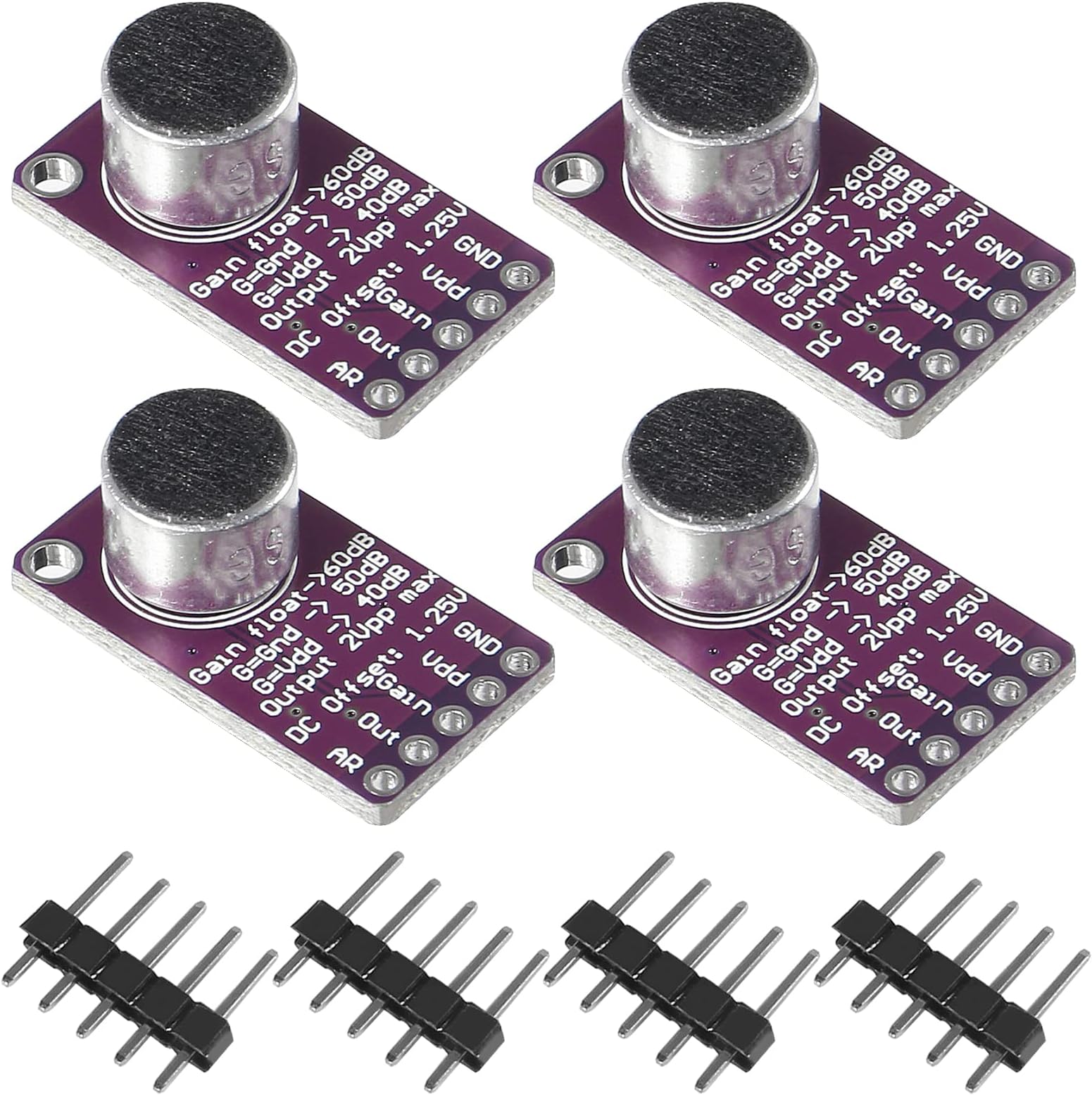 4 Pcs MAX9814 Electret Microphone Amplifier AGC Microphone Preamplifier Module Auto Gain Control