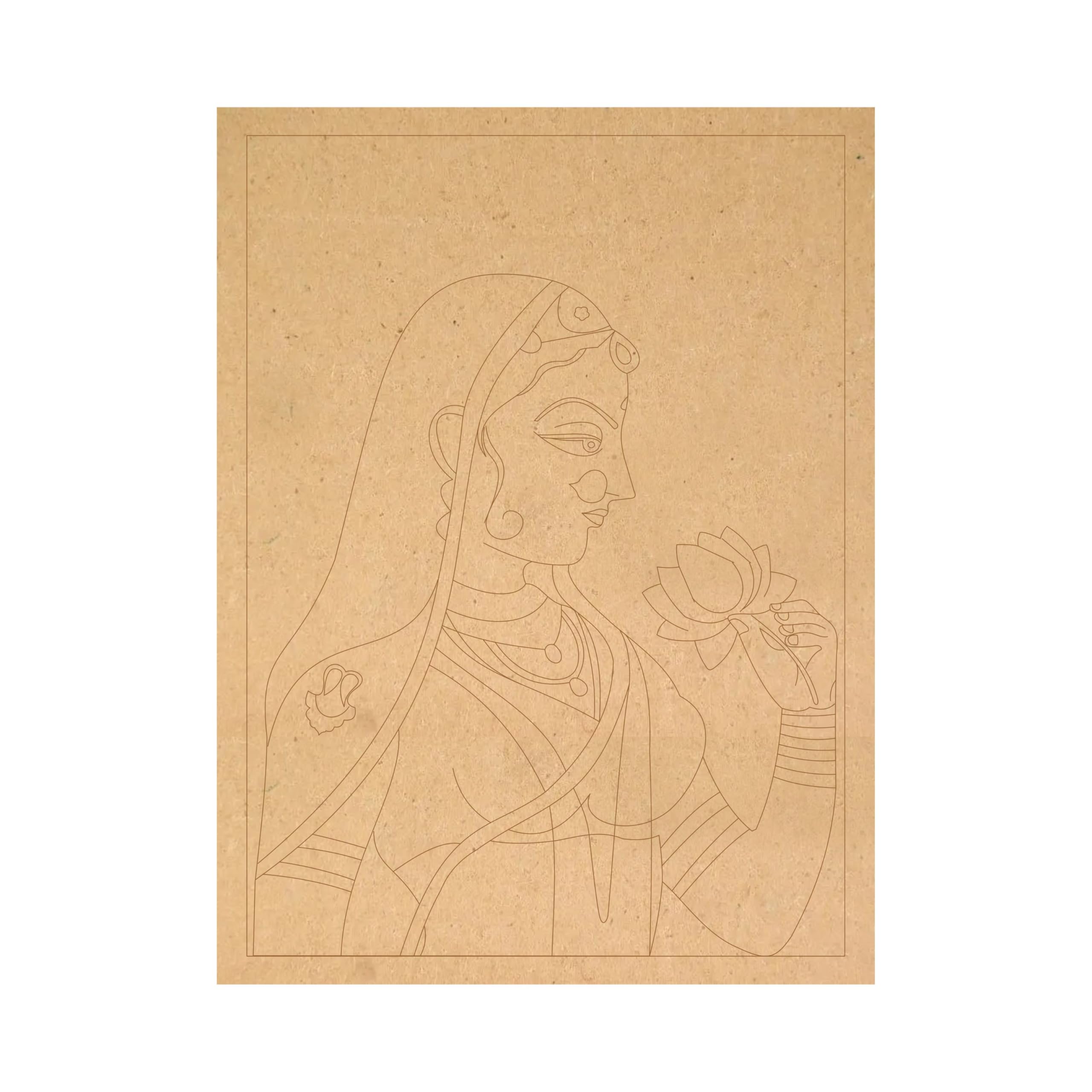 1 Pcs Lady with Flower in Hand with gilhari Art Pre Marked MDF Cutout for Crafts Work 9 * 12 inch-image-27