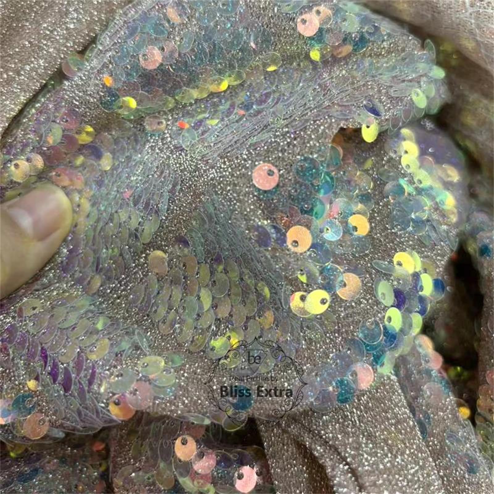 Tela de encaje de lentejuelas arcoíris de 1,4 M de ancho, malla brillante iridiscente for vestido de graduación, escenario, disfraz, fiesta, telón de fondo, decoración de mesa(Rose Gold,Length 1Meter)