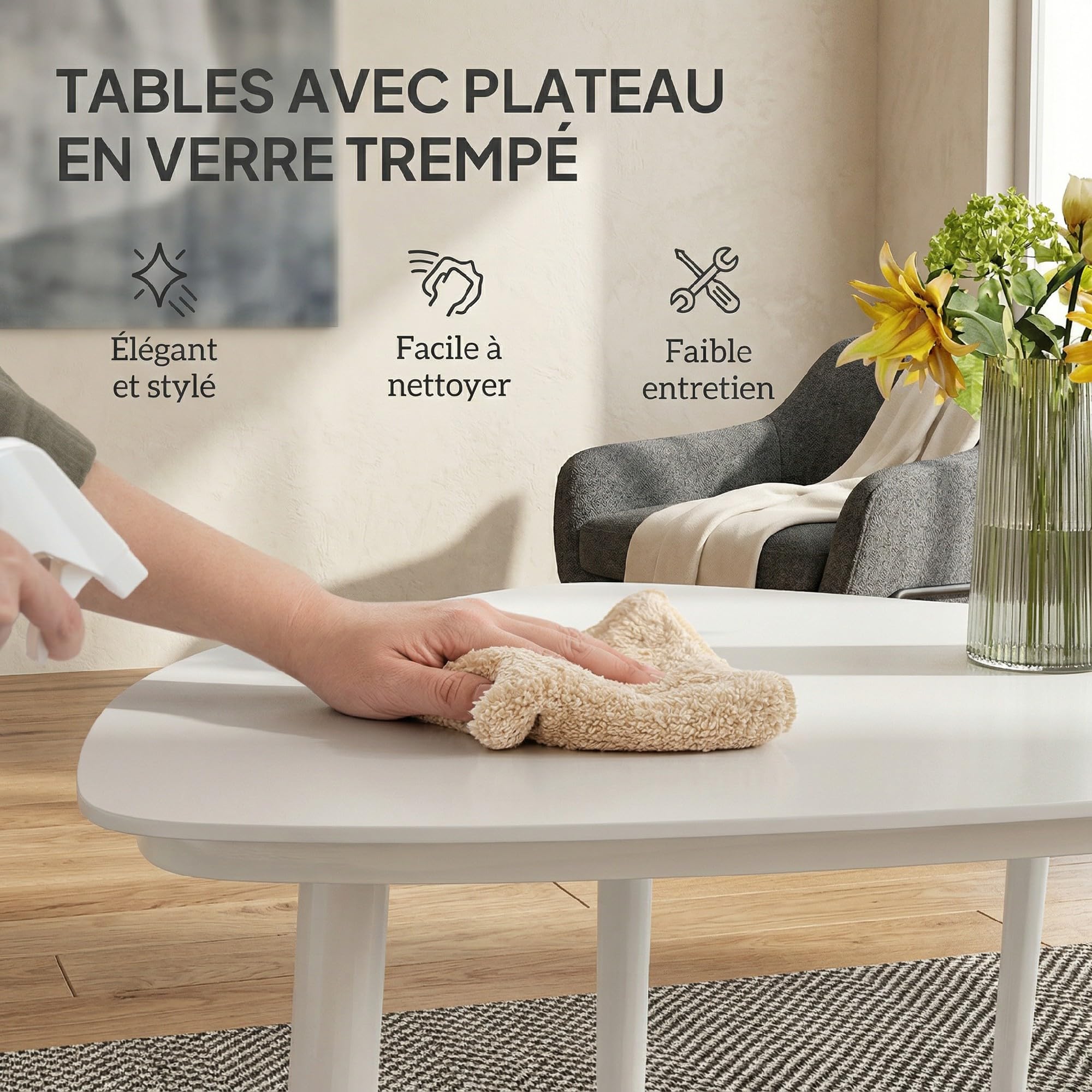 Outsunny Salon de Jardin extérieur 4 Personnes, Salon de Balcon 5 pièces avec canapé, 2 fauteuils et 2 Tables Basses en Verre trempé, Coussins Inclus, mobilier de Jardin Patio terrasse, Bleu Clair