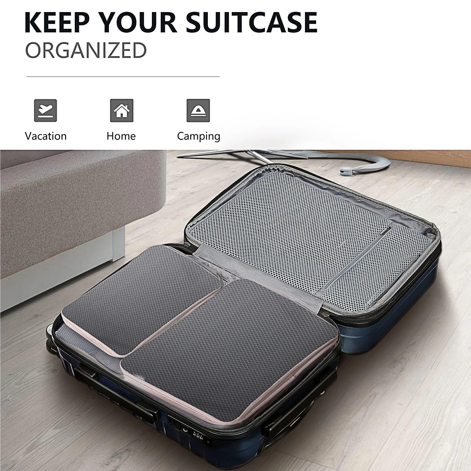 Set di 3-7 cubi compressi da viaggio con borsa per scarpe, bagaglio visivo, portatile e leggero, set da 5 pezzi, grigio